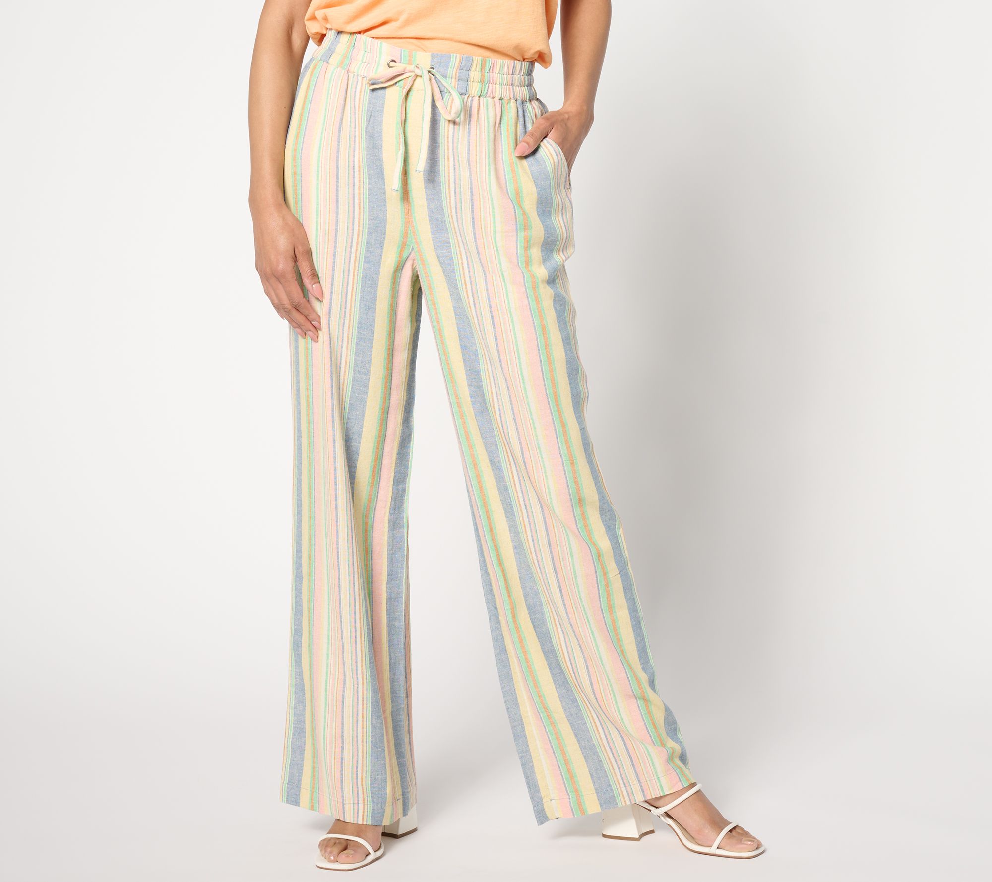 "As Is" Denim & Co. Naturals Regular Striped Linen Blend Wide Leg Pant