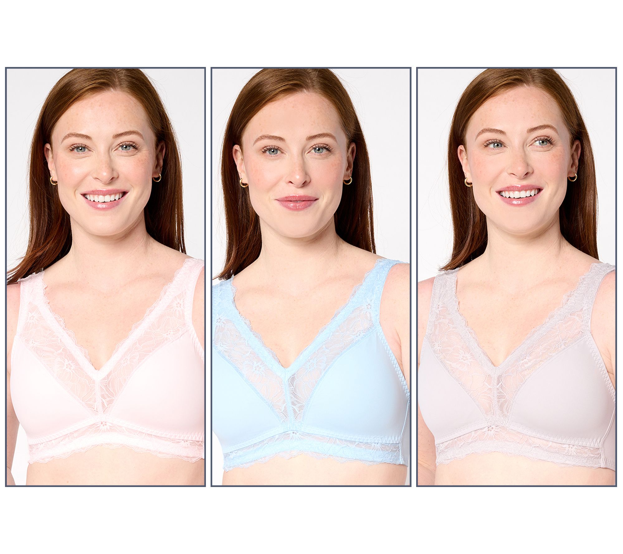 Breezies Soft Support Lace Wirefree Unlined Bra Set of 3