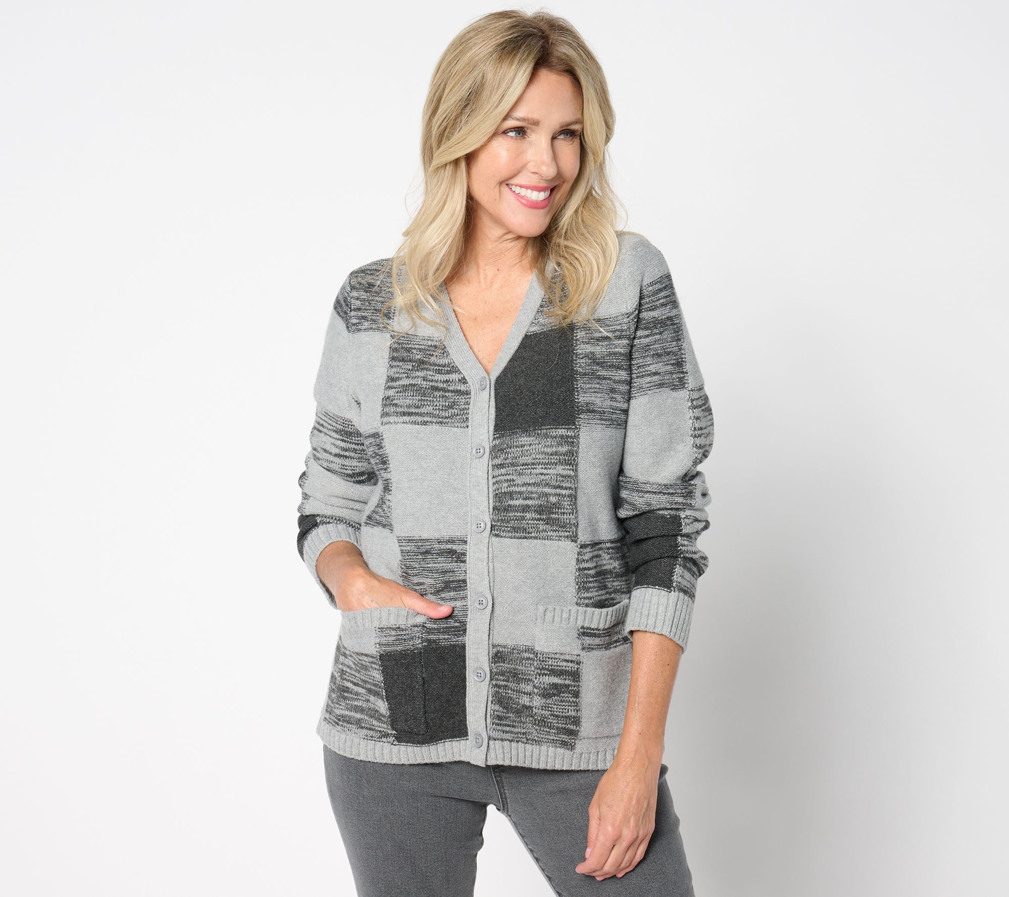 "As Is" LOGO by Lori Goldstein V-Neck Colorblock Cardigan