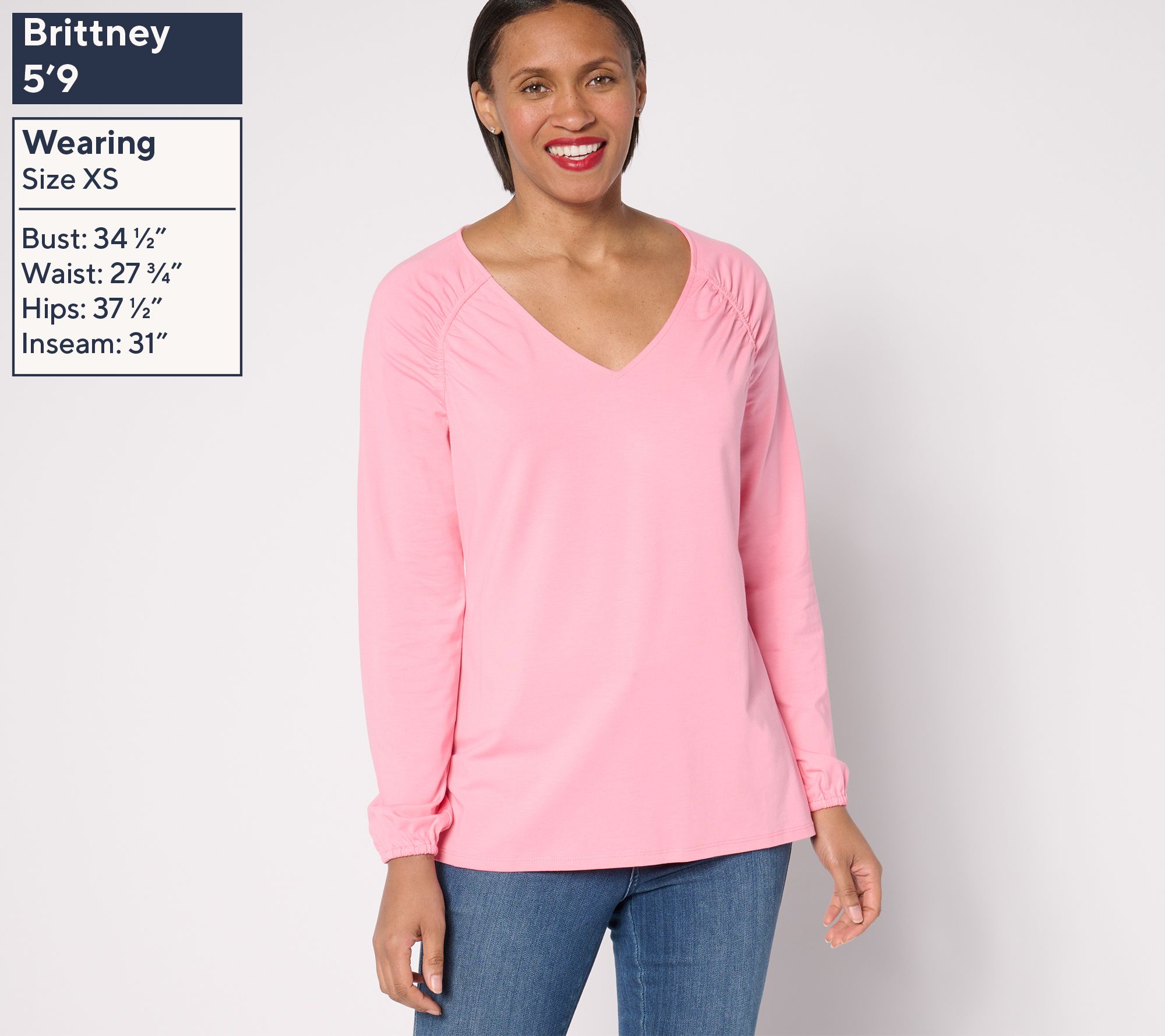 Belle by Kim Gravel TripleLuxe Knit Ruched Shoulder V-Neck