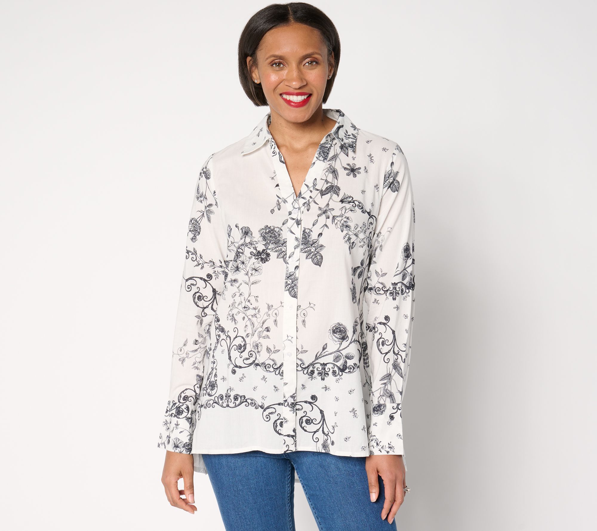 BEAUTIFUL by Lawrence Zarian Petite High-Low Printed Shirt