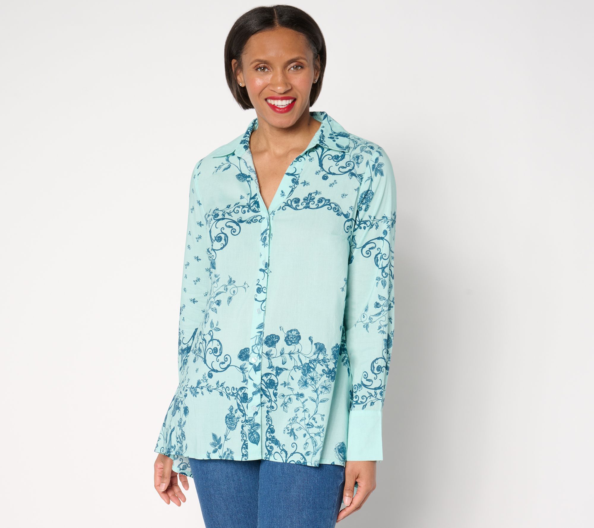 BEAUTIFUL by Lawrence Zarian Petite High-Low Printed Shirt