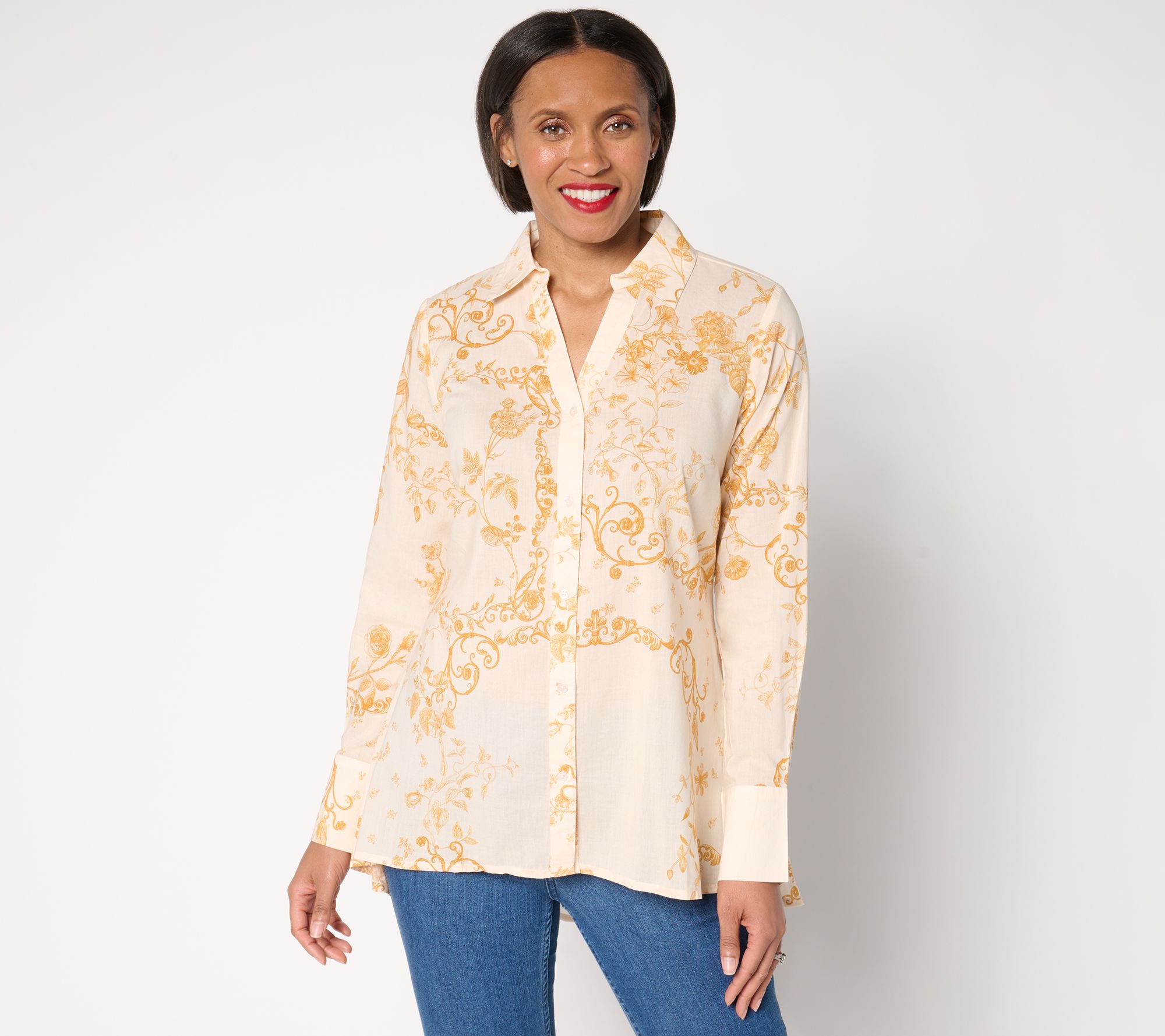 BEAUTIFUL by Lawrence Zarian Petite High-Low Printed Shirt