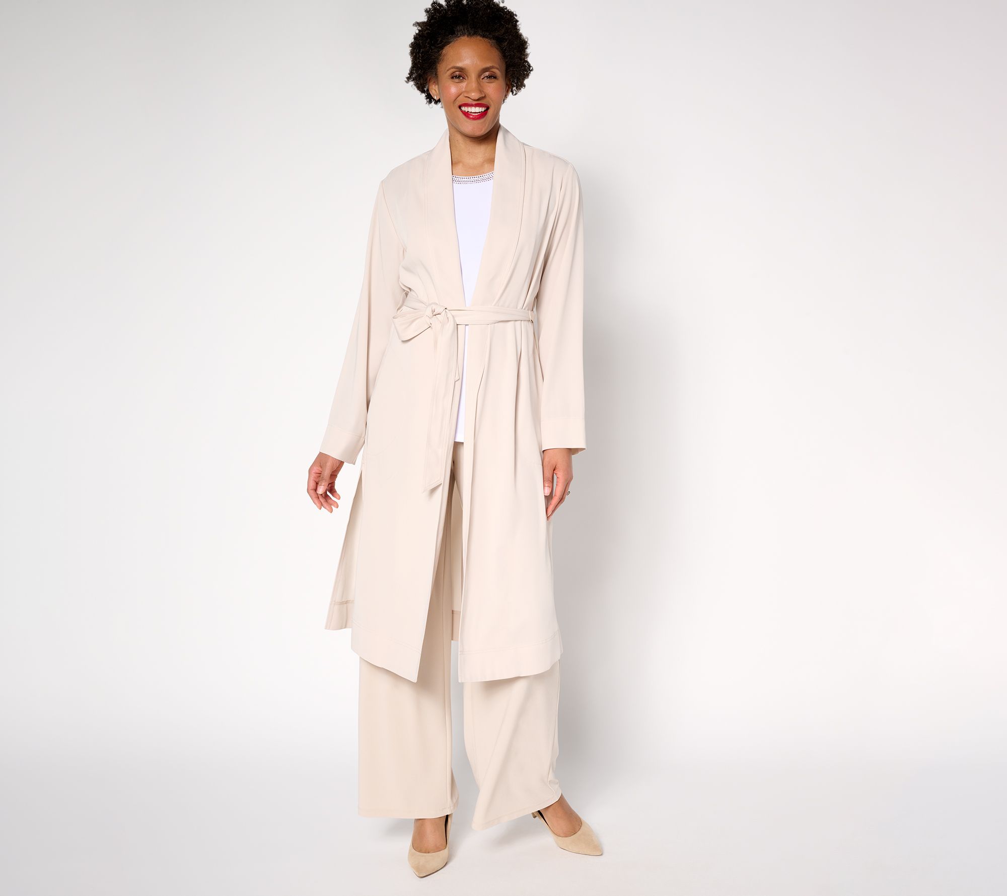 Dennis Basso Petite Soft Wash Woven Topper with Self Belt
