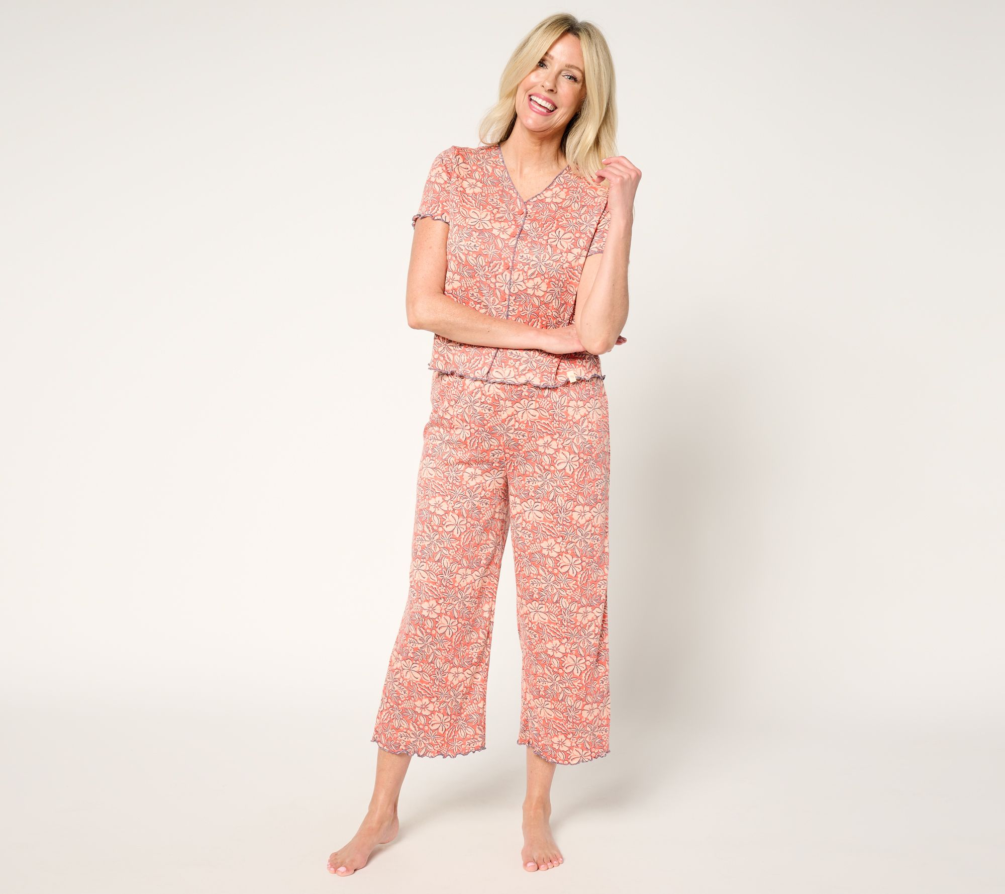 Sunday Brunch Crinkle Jersey Short Sleeve & Cropped Pant Lounge Set