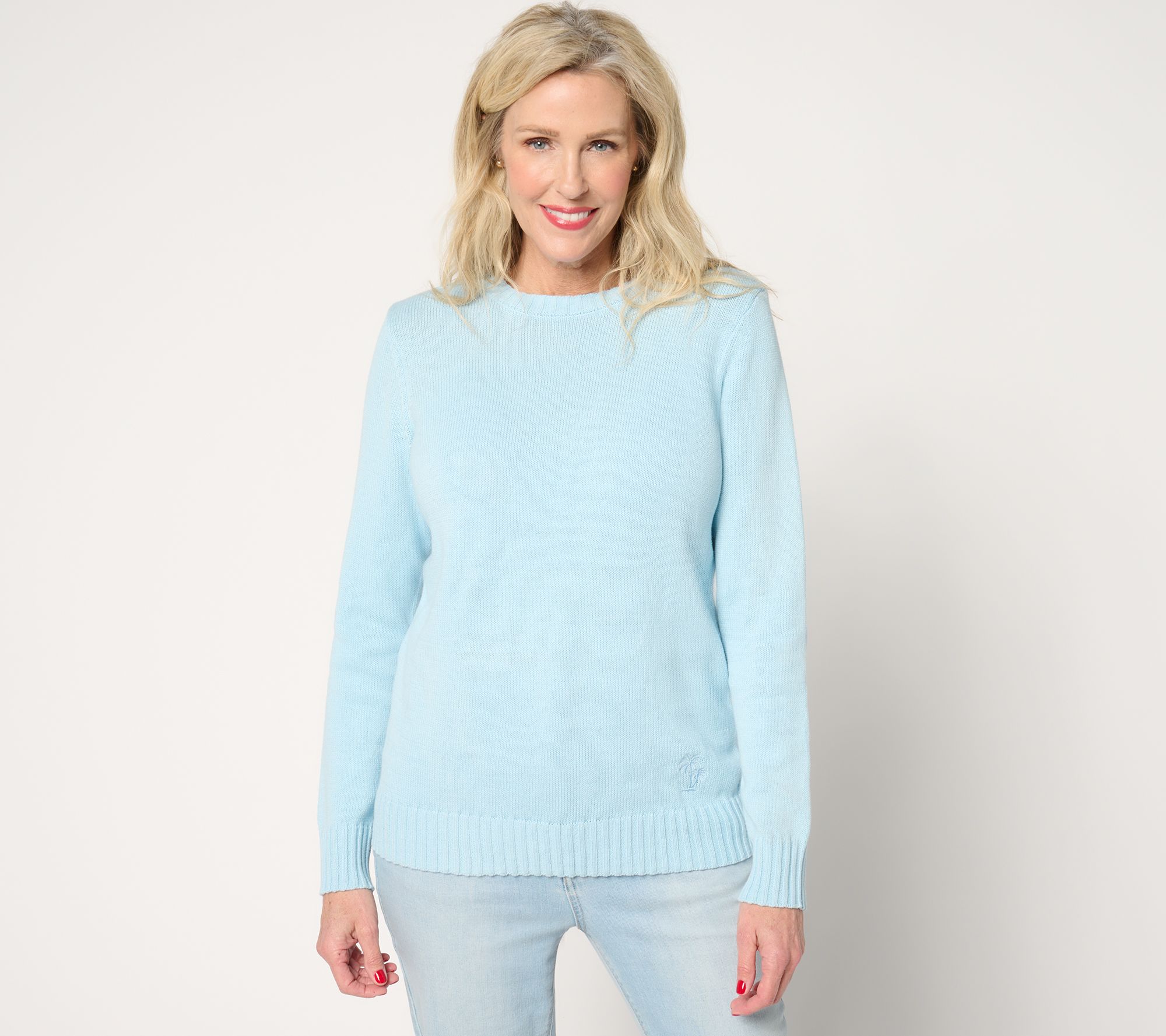Denim & Co. Beach 100% Cotton Sweater w/ Embroidery