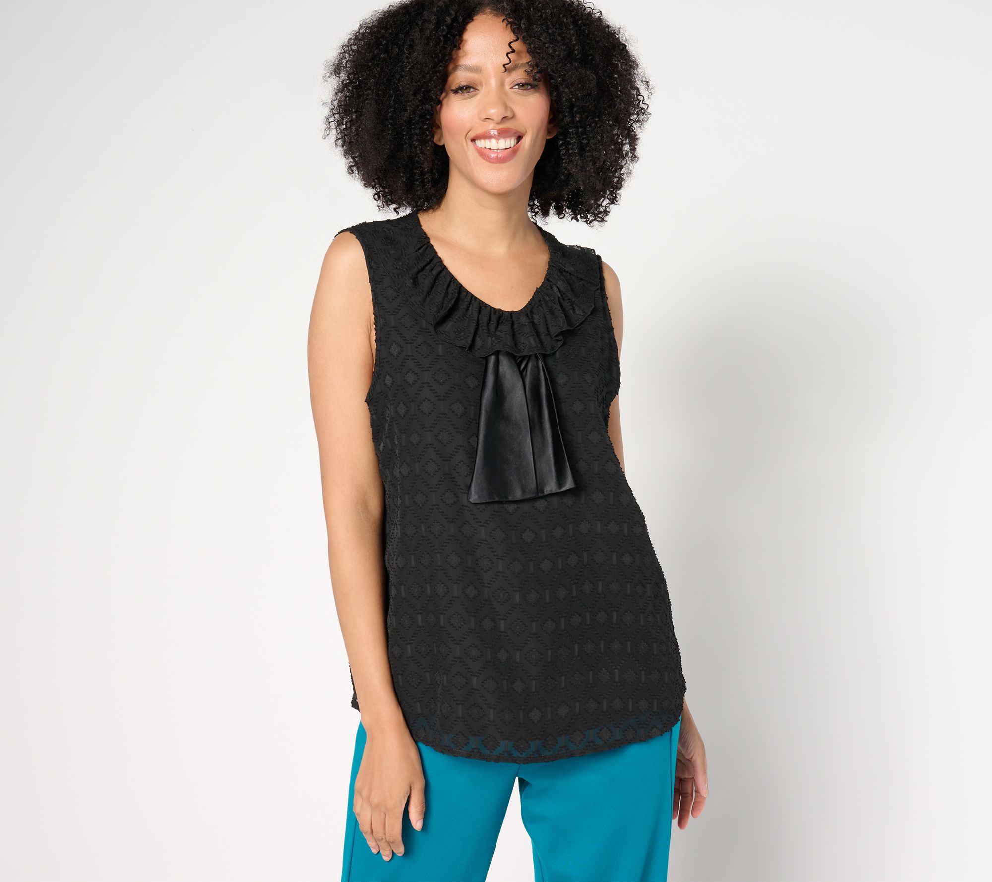 "As Is" by Stacy London Jacquard Chiffon Top w/ Satin Bow
