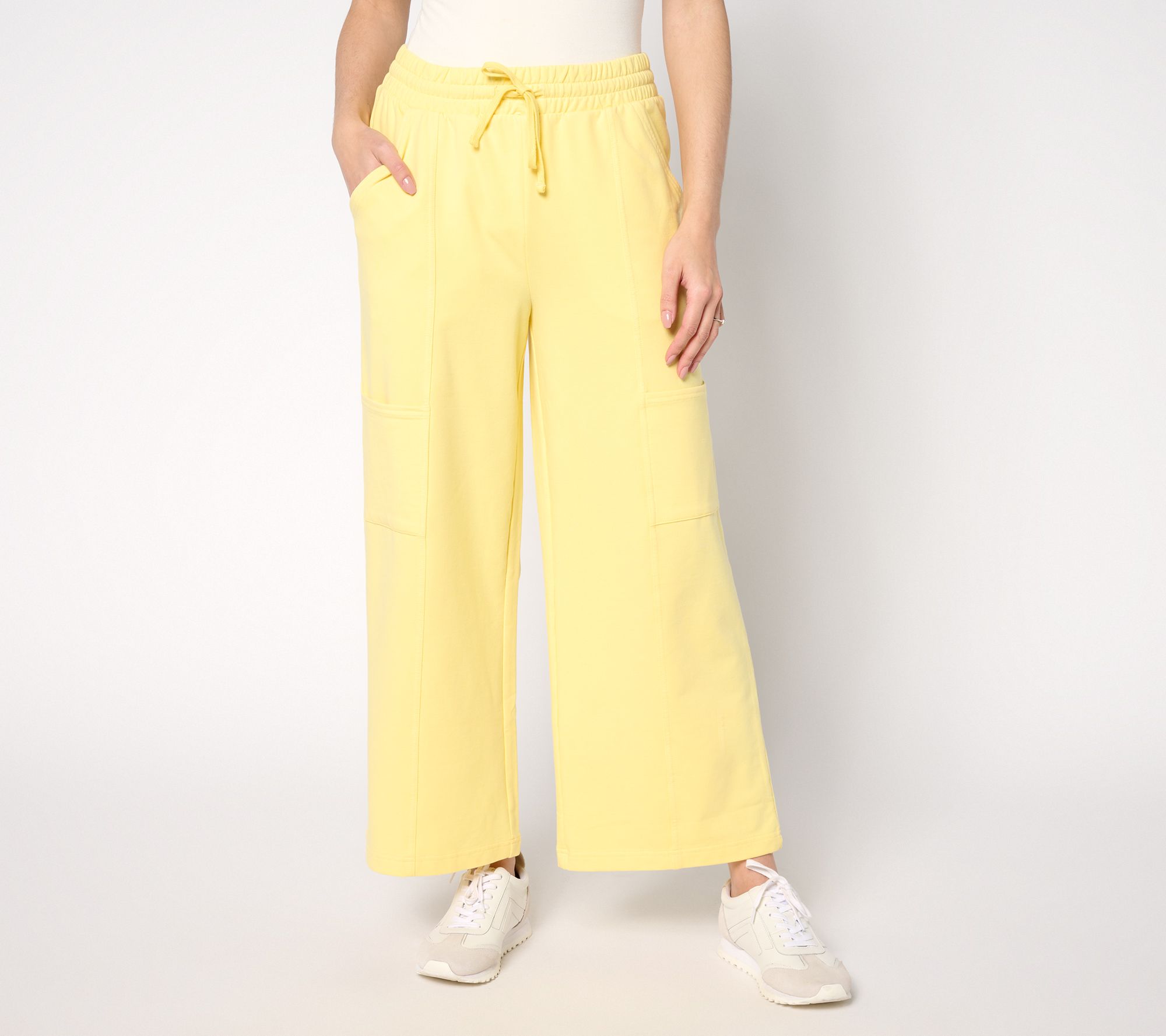 AnyBody Petite Beach Wash French Terry Wide Leg Pants