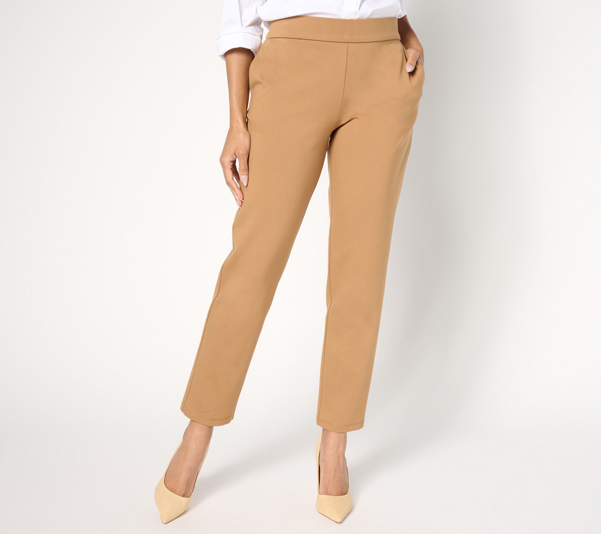 "As Is" Dennis Basso Petite Ponte Knit Slim Leg Pull-On Pants
