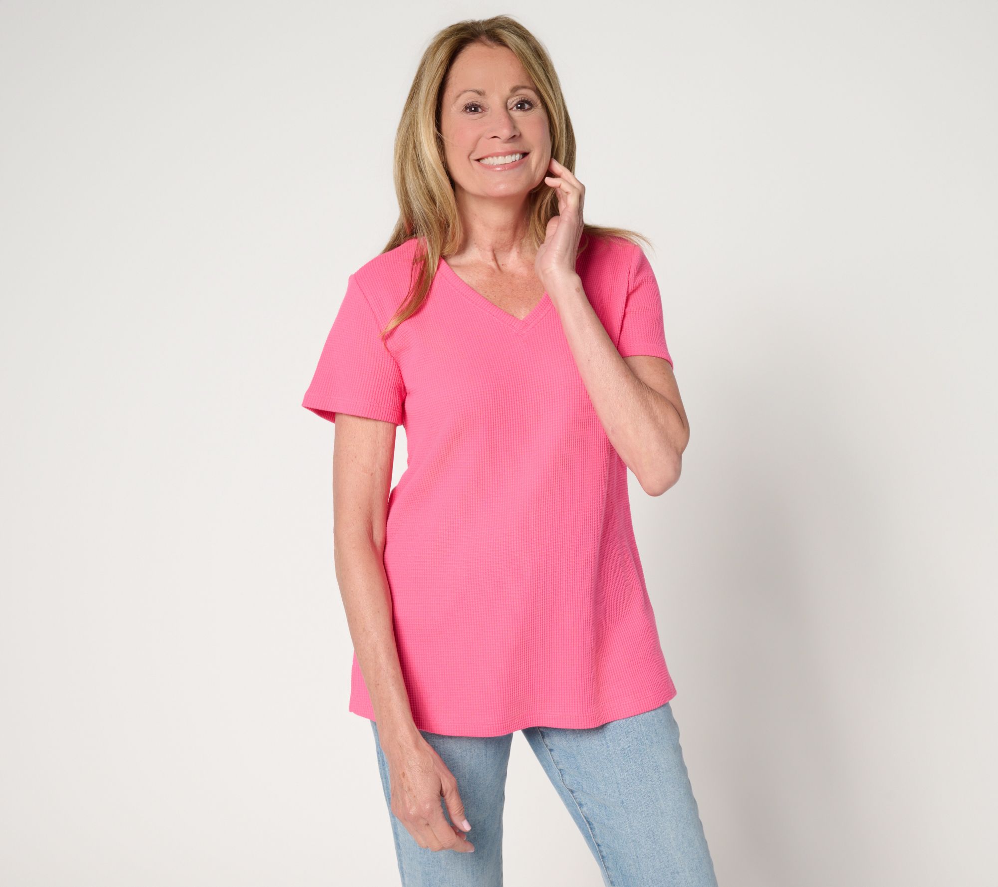 Belle by Kim Gravel Baby Waffle Short Sleeve V-Neck Top