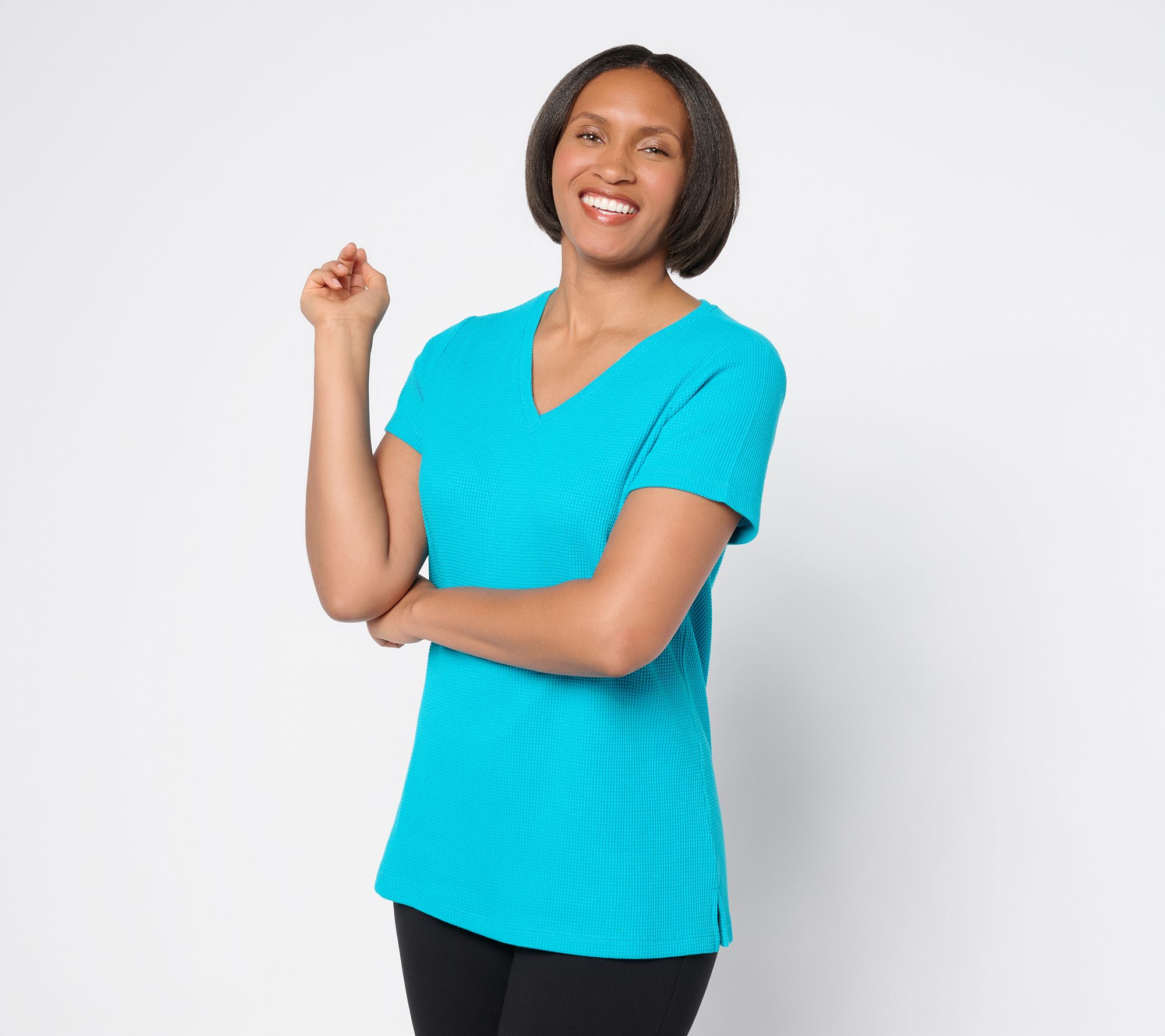 Belle by Kim Gravel Baby Waffle Short Sleeve V-Neck Top