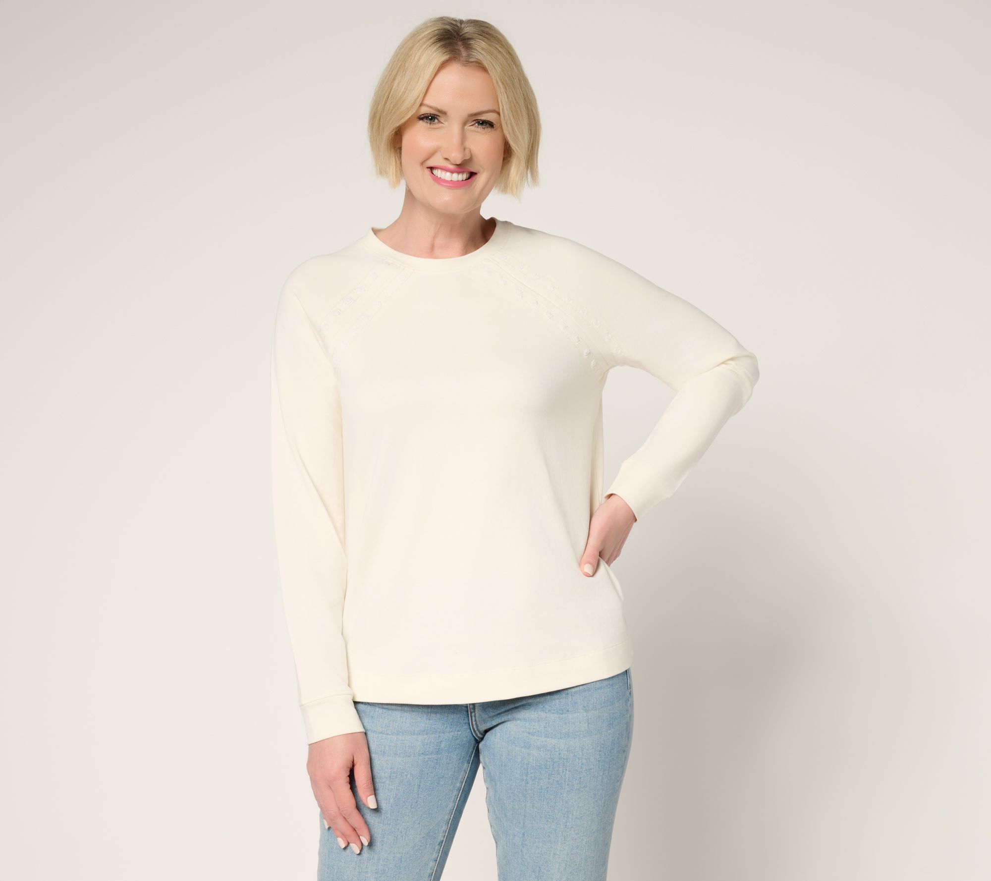 Denim & Co. Active French Terry Pullover with Embroidery