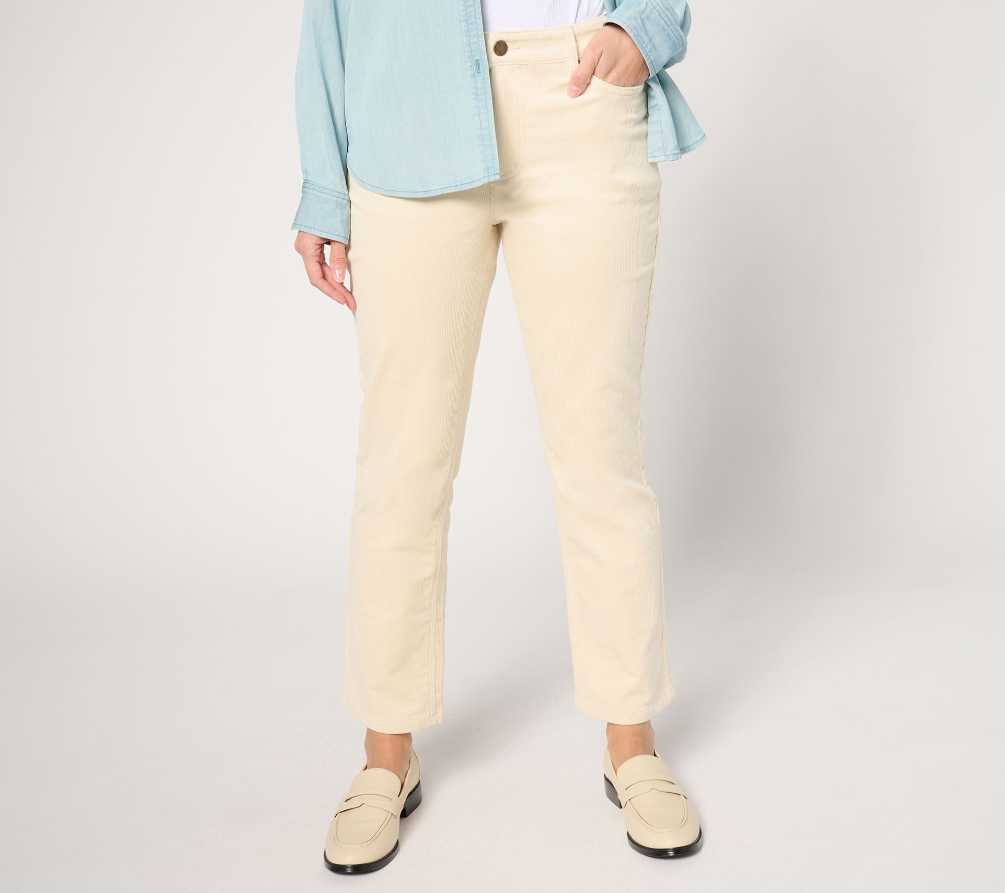 "As Is" Joan Rivers Petite Stretch Corduroy 5 Pkt Flare Pants