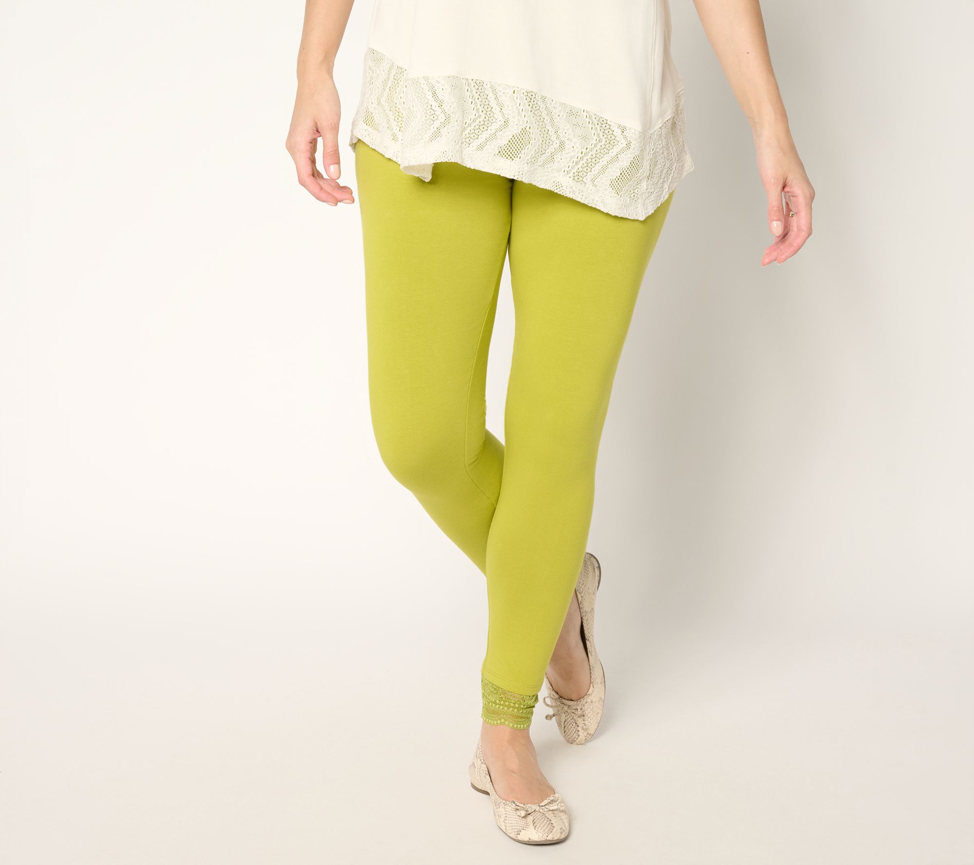 LOGO Layers by Lori Goldstein Regular Lace Hem Ankle Leggings