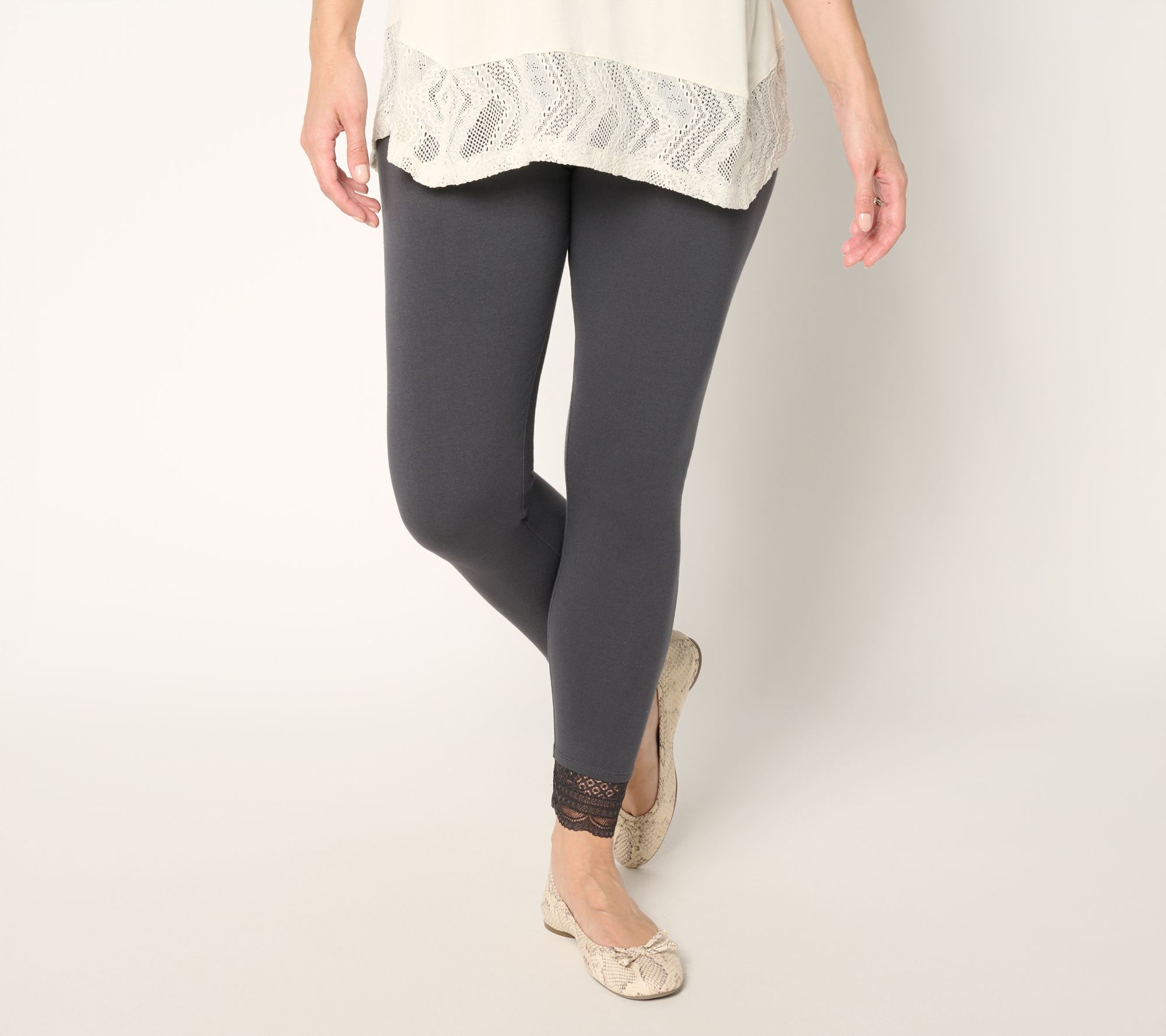 LOGO Layers by Lori Goldstein Regular Lace Hem Ankle Leggings