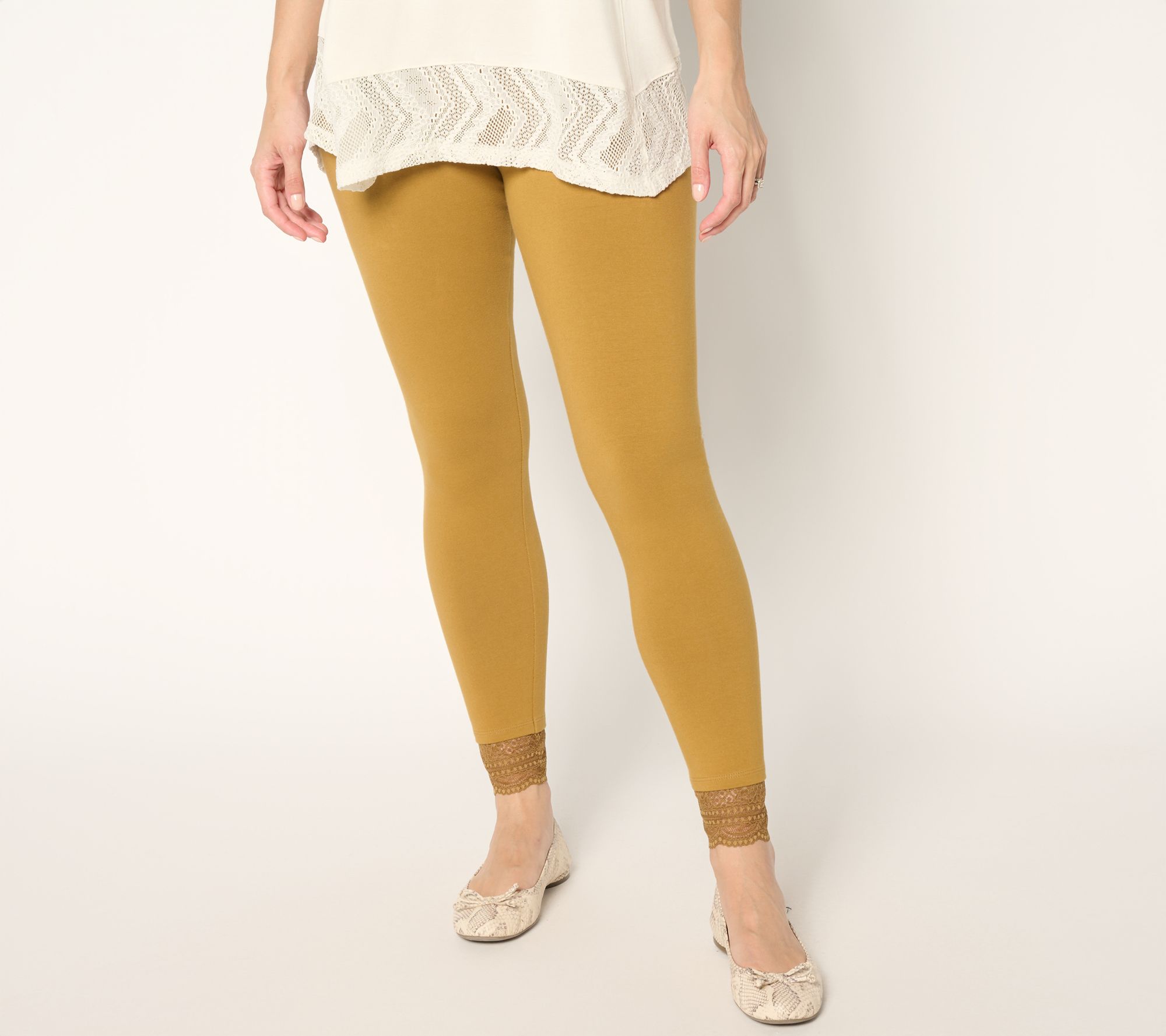 LOGO Layers by Lori Goldstein Regular Lace Hem Ankle Leggings