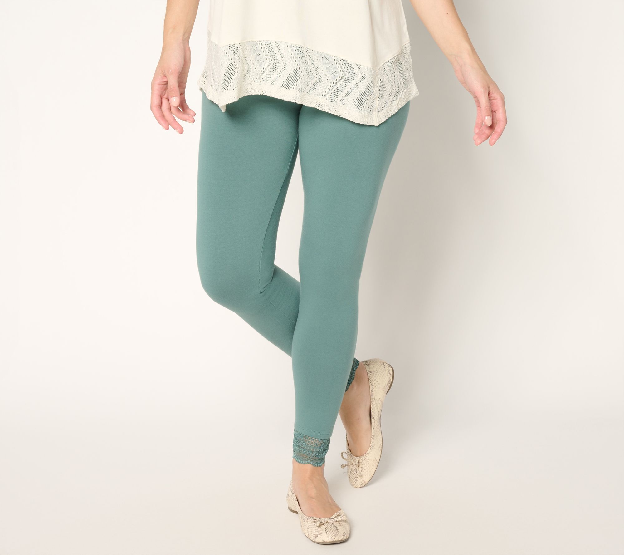 LOGO Layers by Lori Goldstein Regular Lace Hem Ankle Leggings