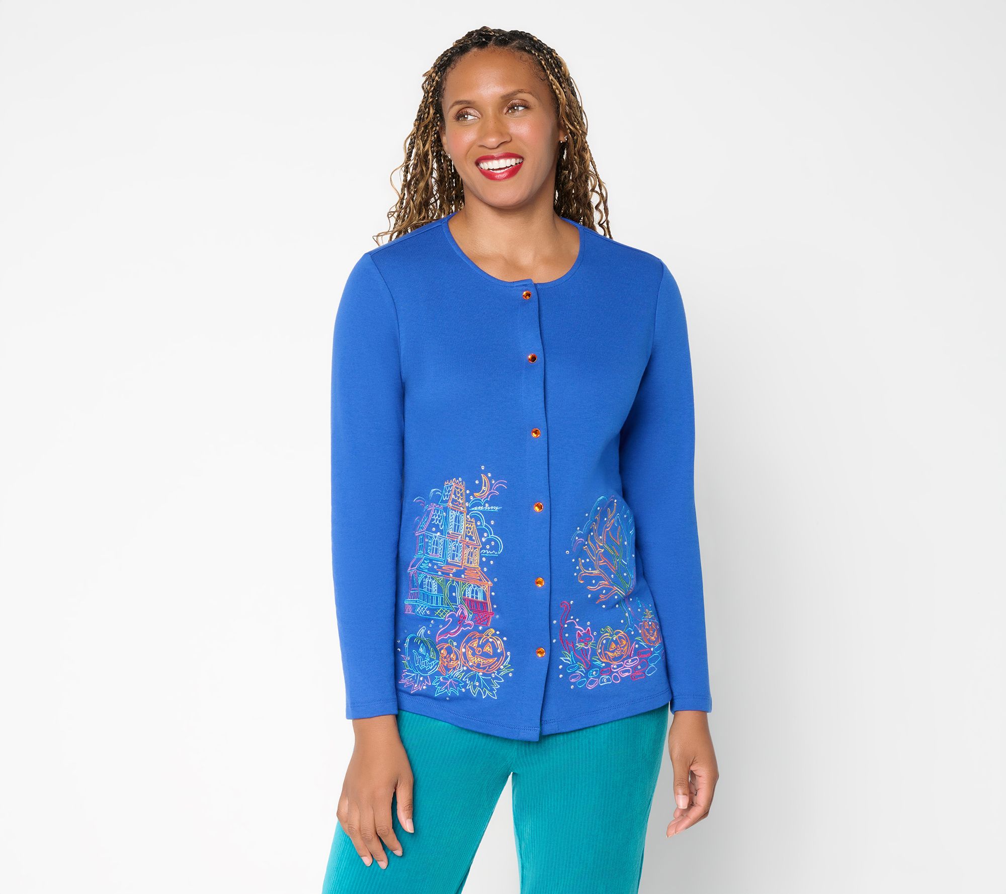  Quacker Factory Fall Delights Line Drawn Embroidered Cardigan