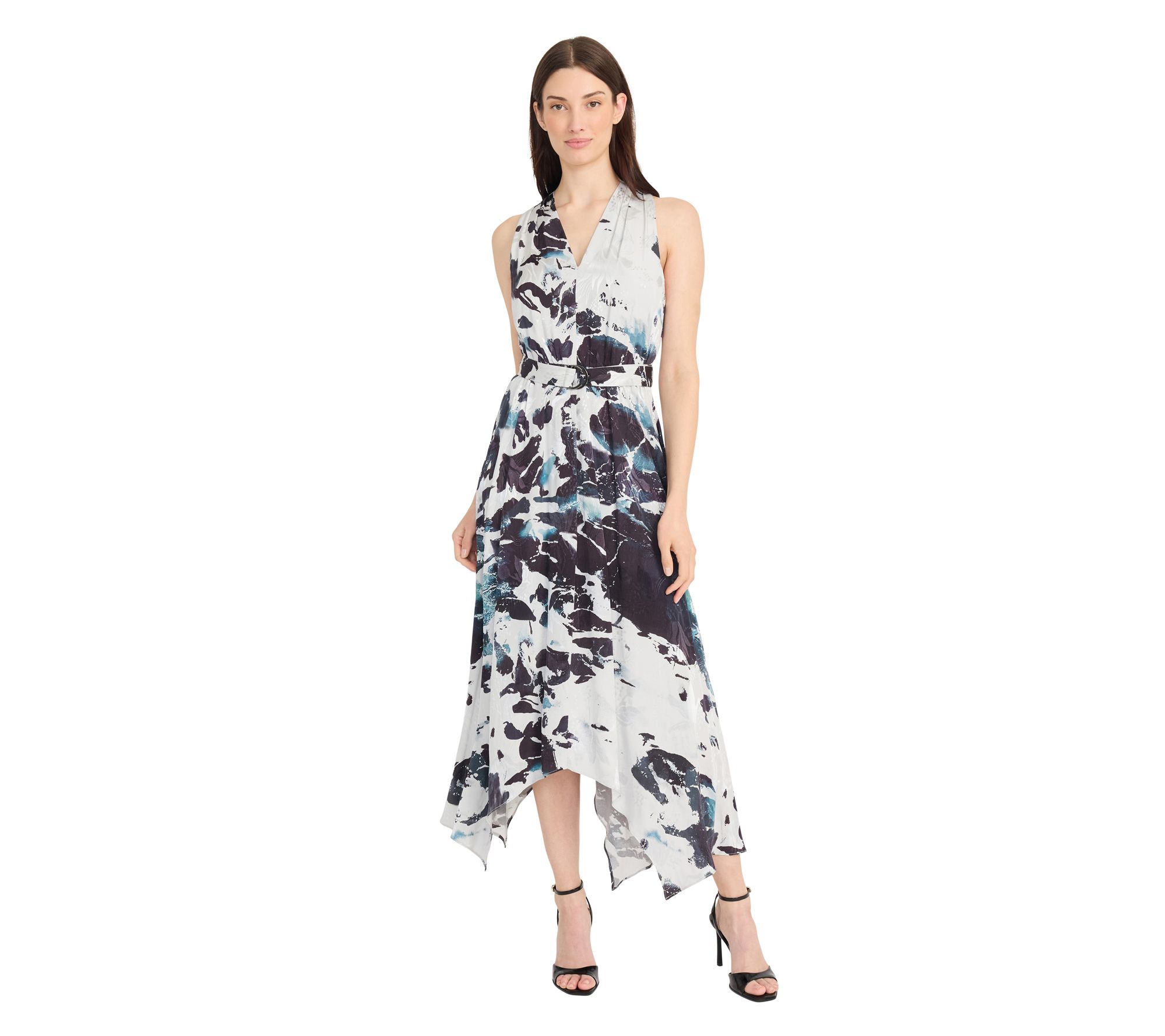 Maggy London Printed Jacquard Sleeveless Midi Dress