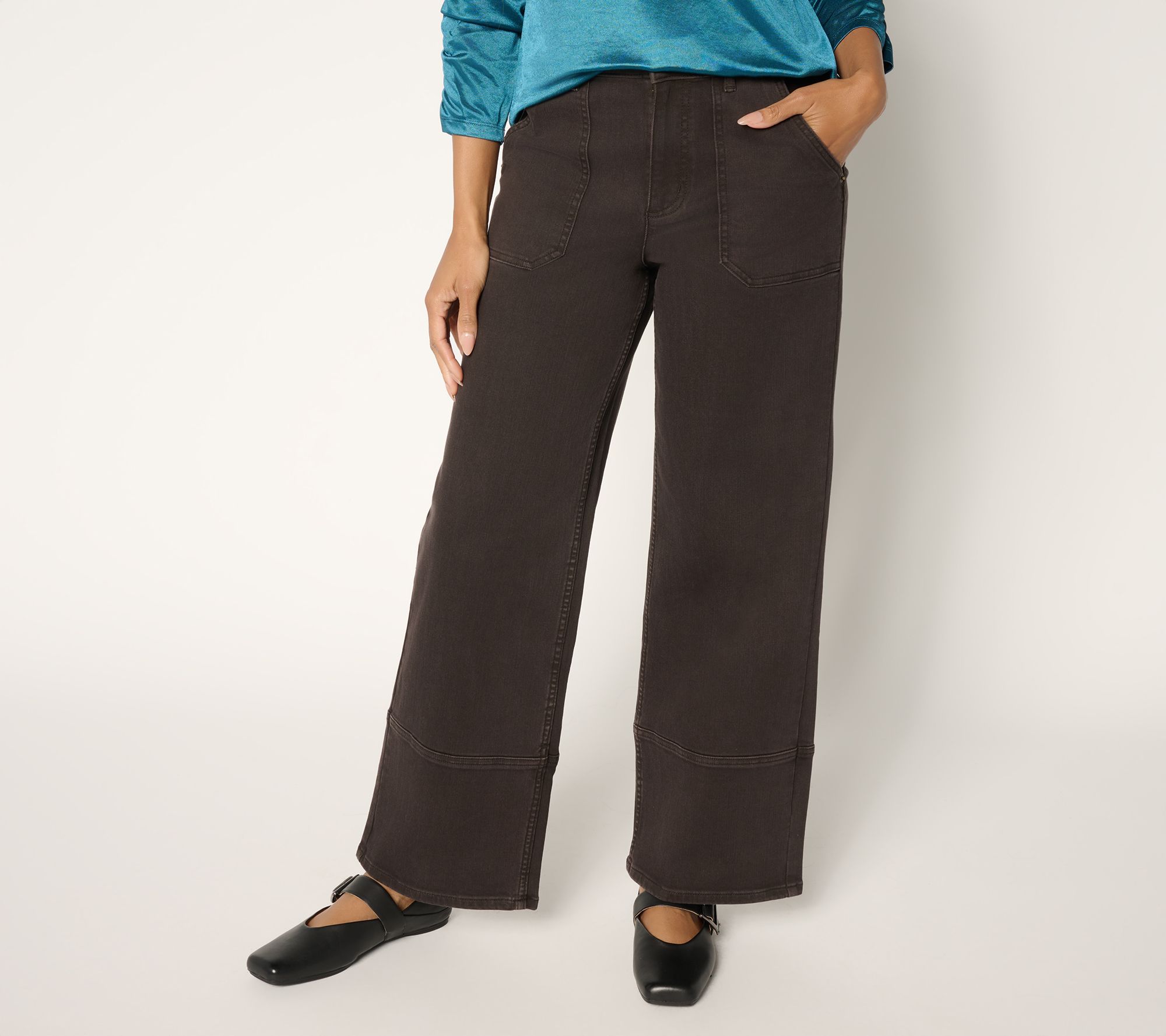LOGO by Lori Goldstein Petite Color Full Length Wide Leg Jeans