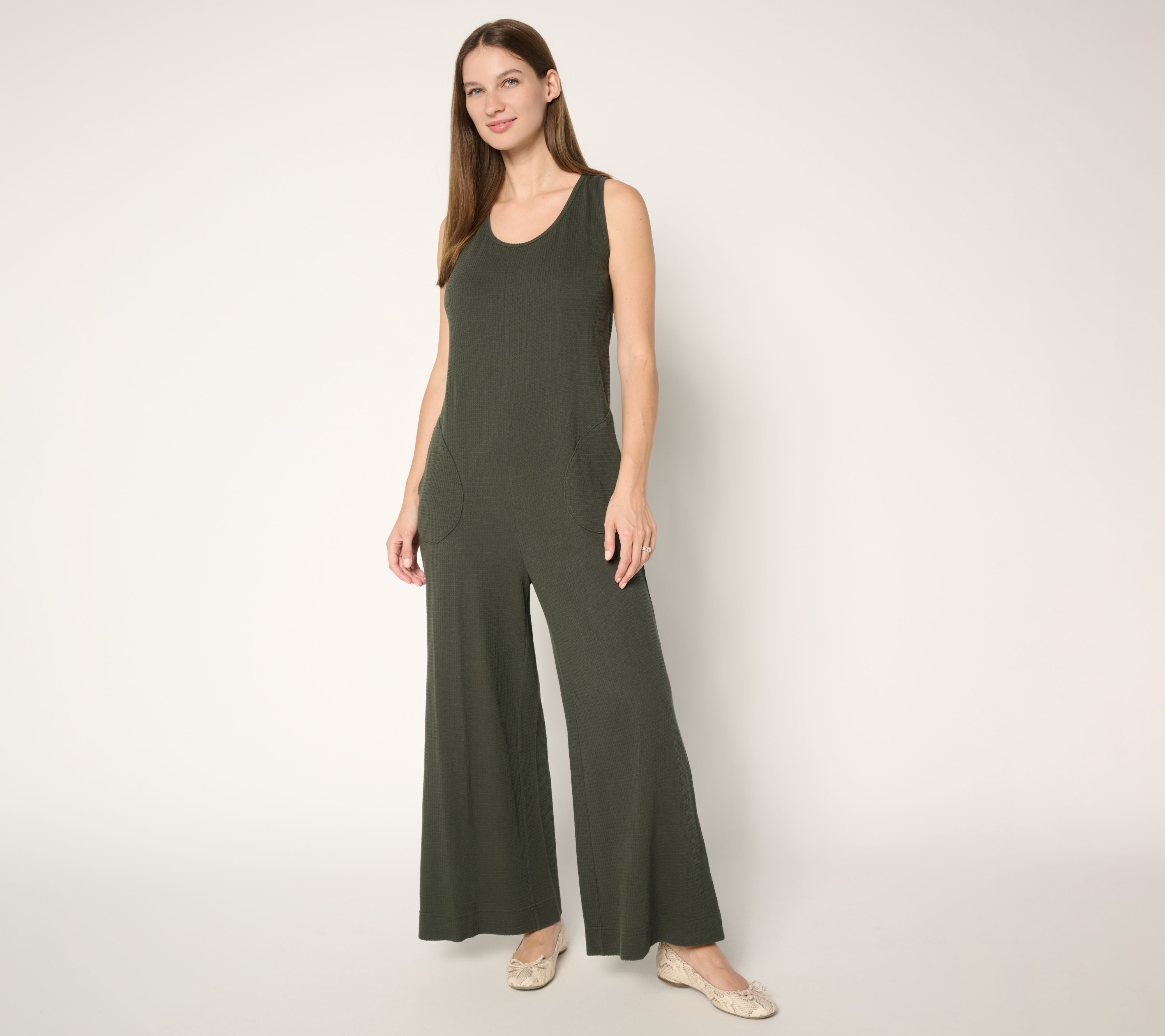 AnyBody Regular Washed Waffle Knit Sleeveless Jumpsuit