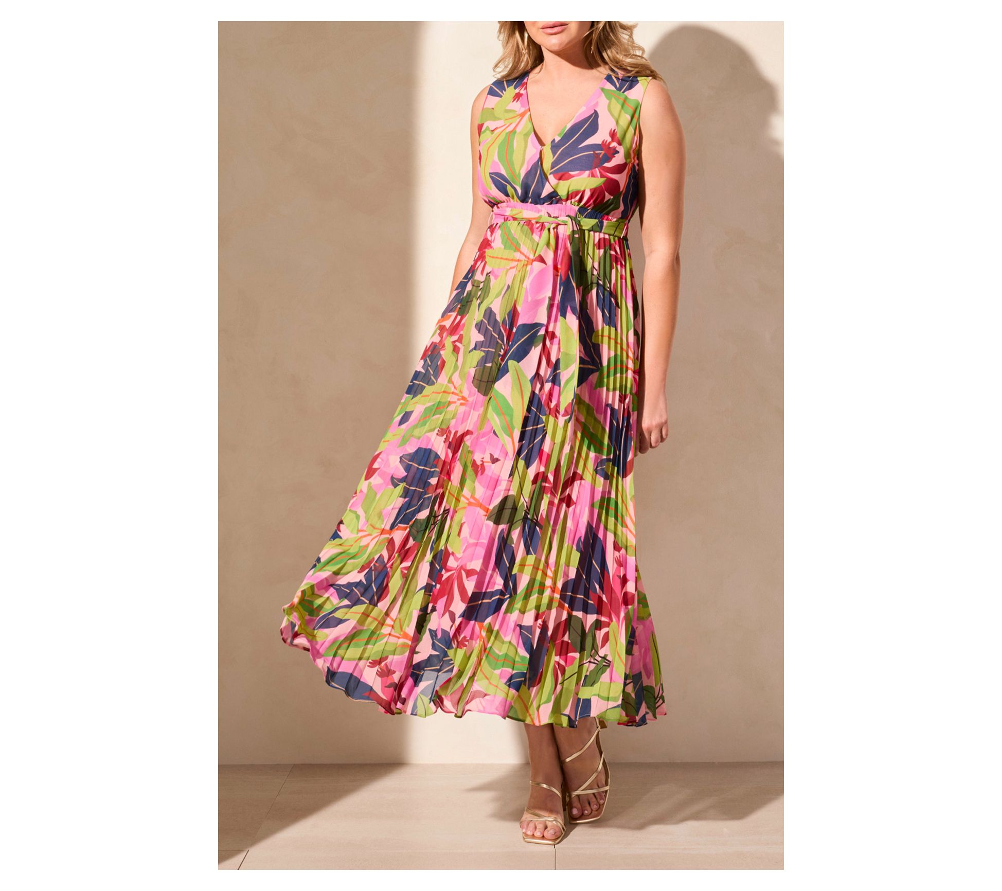 Tribal Surplice Plissee Maxi Dress