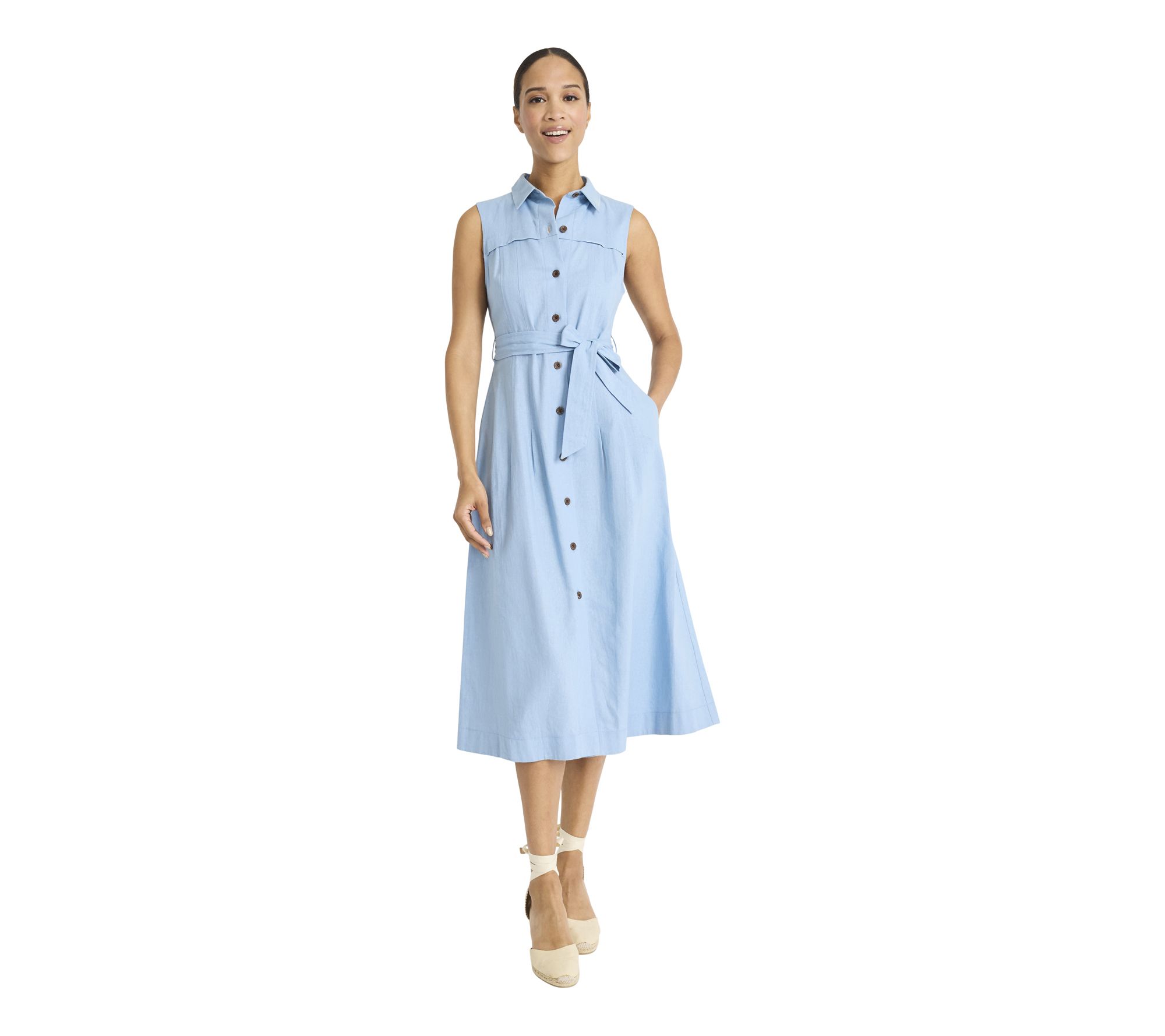 Maggy London Solid Linen Shirt Dress