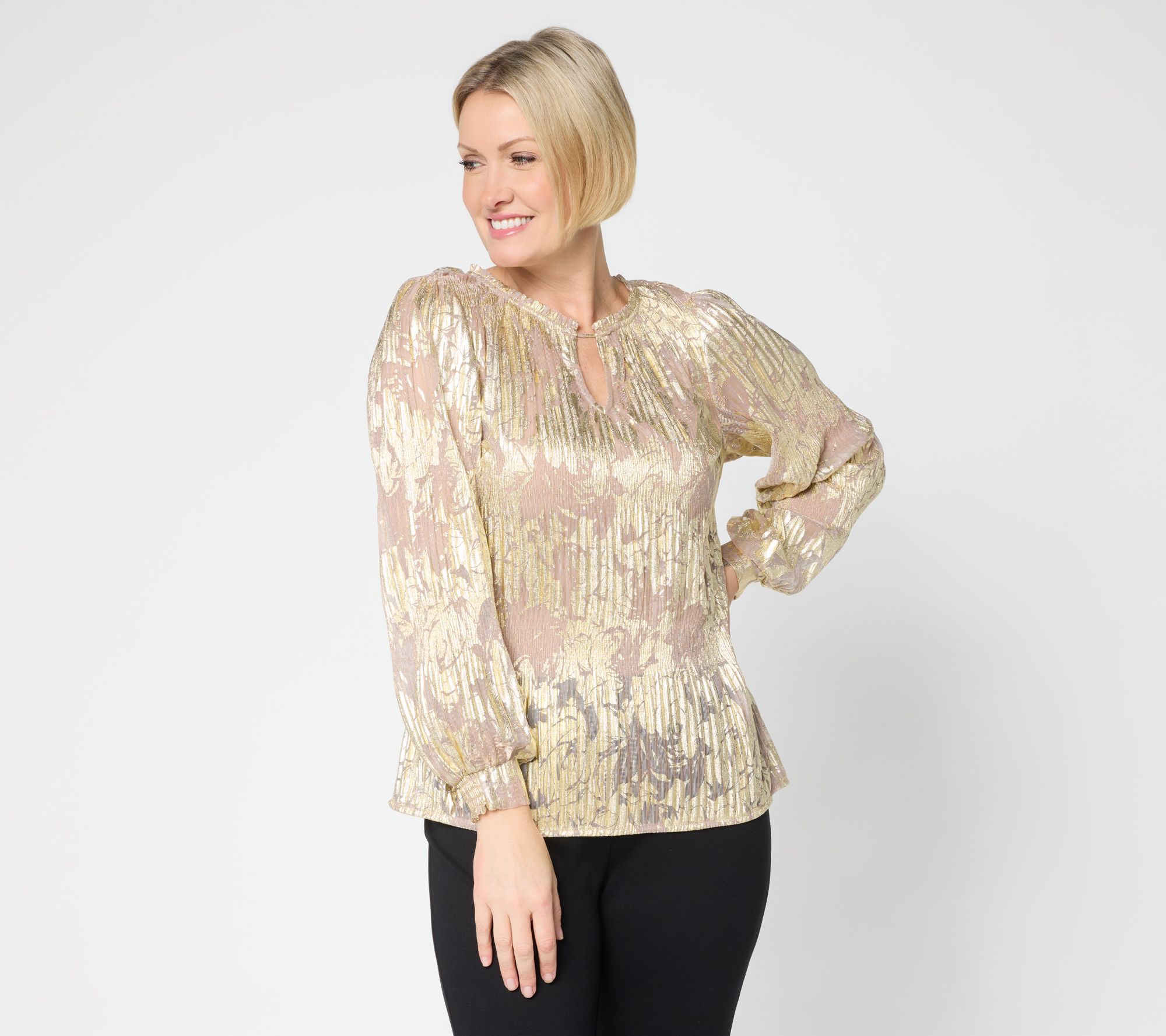 BEAUTIFUL by Lawrence Zarian The Donna Printed Mesh Blouse
