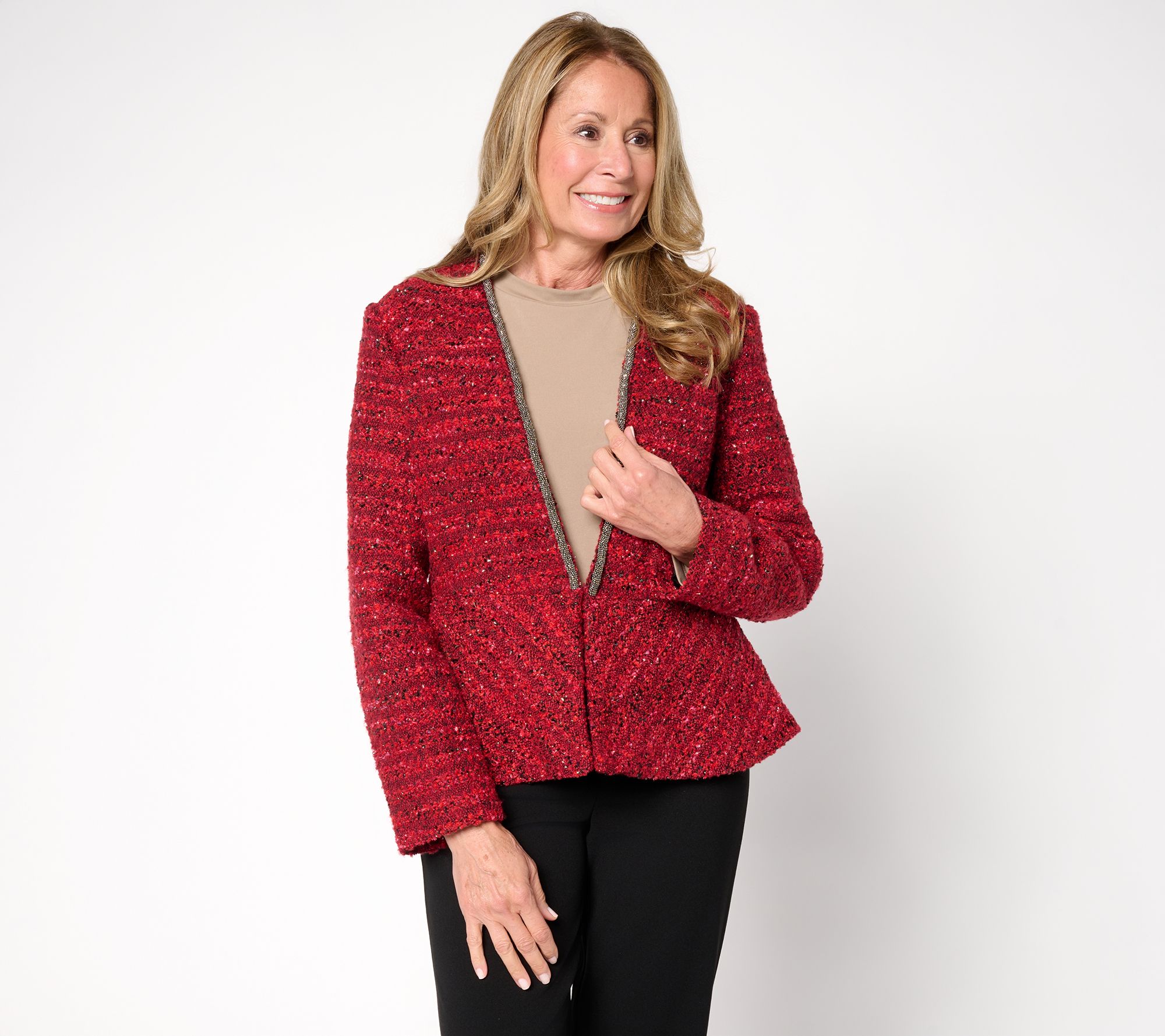 Susan Graver Occasions Tweed Embellished Trim Jacket