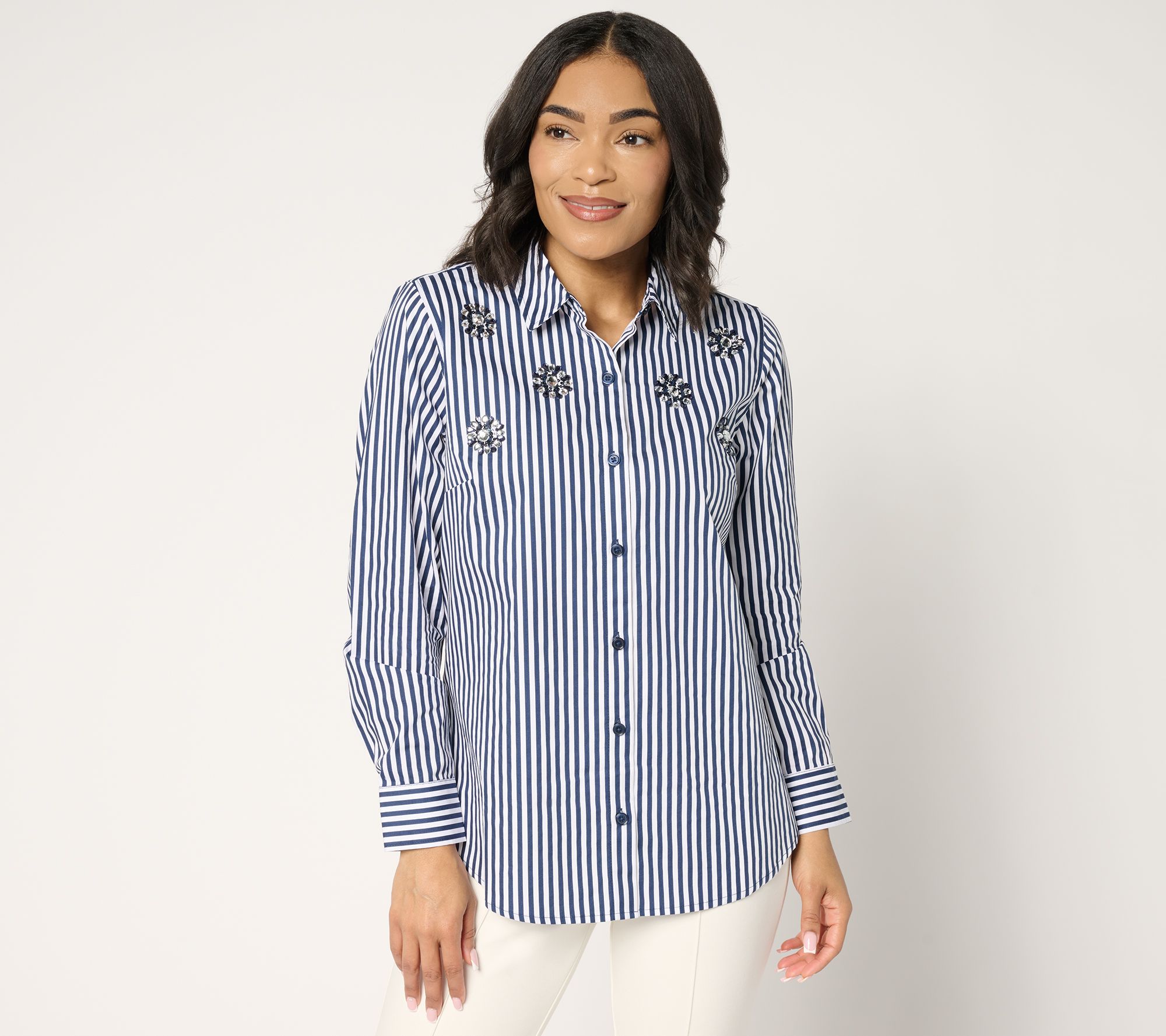 "As Is" Joan Rivers Red Carpet Button Front Cotton Shirt