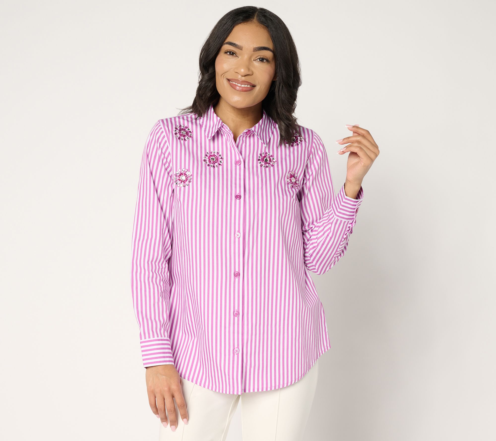 "As Is" Joan Rivers Red Carpet Button Front Cotton Shirt