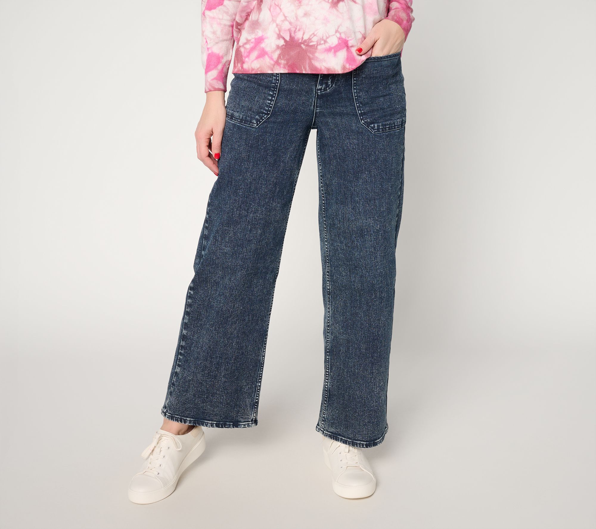 LOGO by Lori Goldstein Petite Full Length Wide Leg Jeans