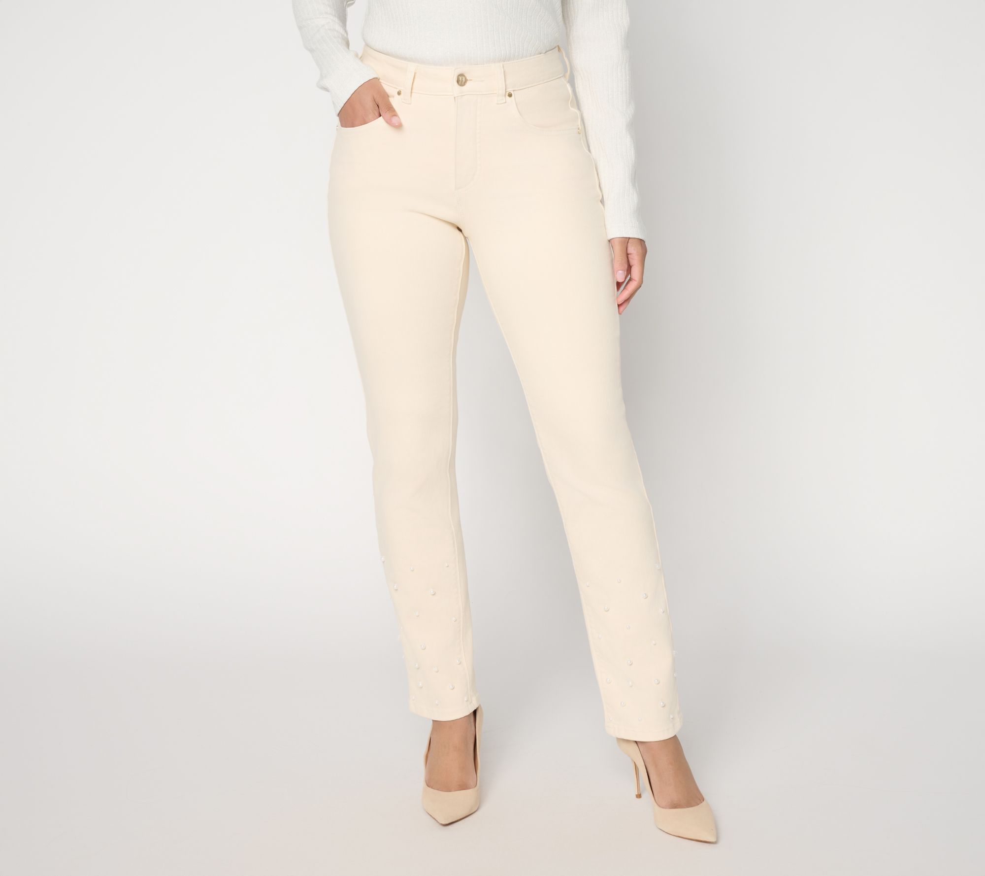 Women with Control Petite Contour Curves Full Length Jean w/ Pearls