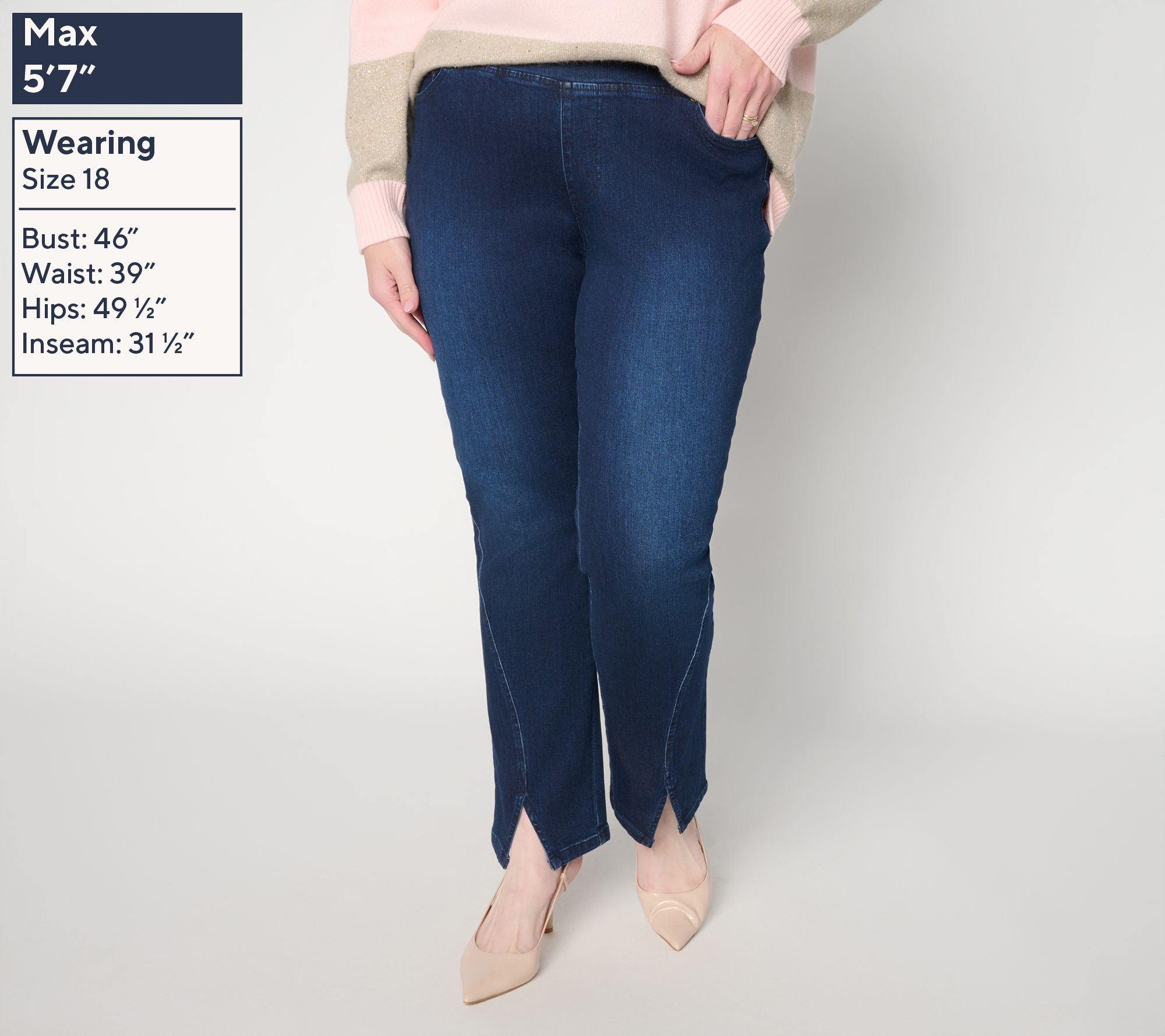 Belle by Kim Gravel Petite TripleLuxe Denim Split Hem Jean - QVC.com