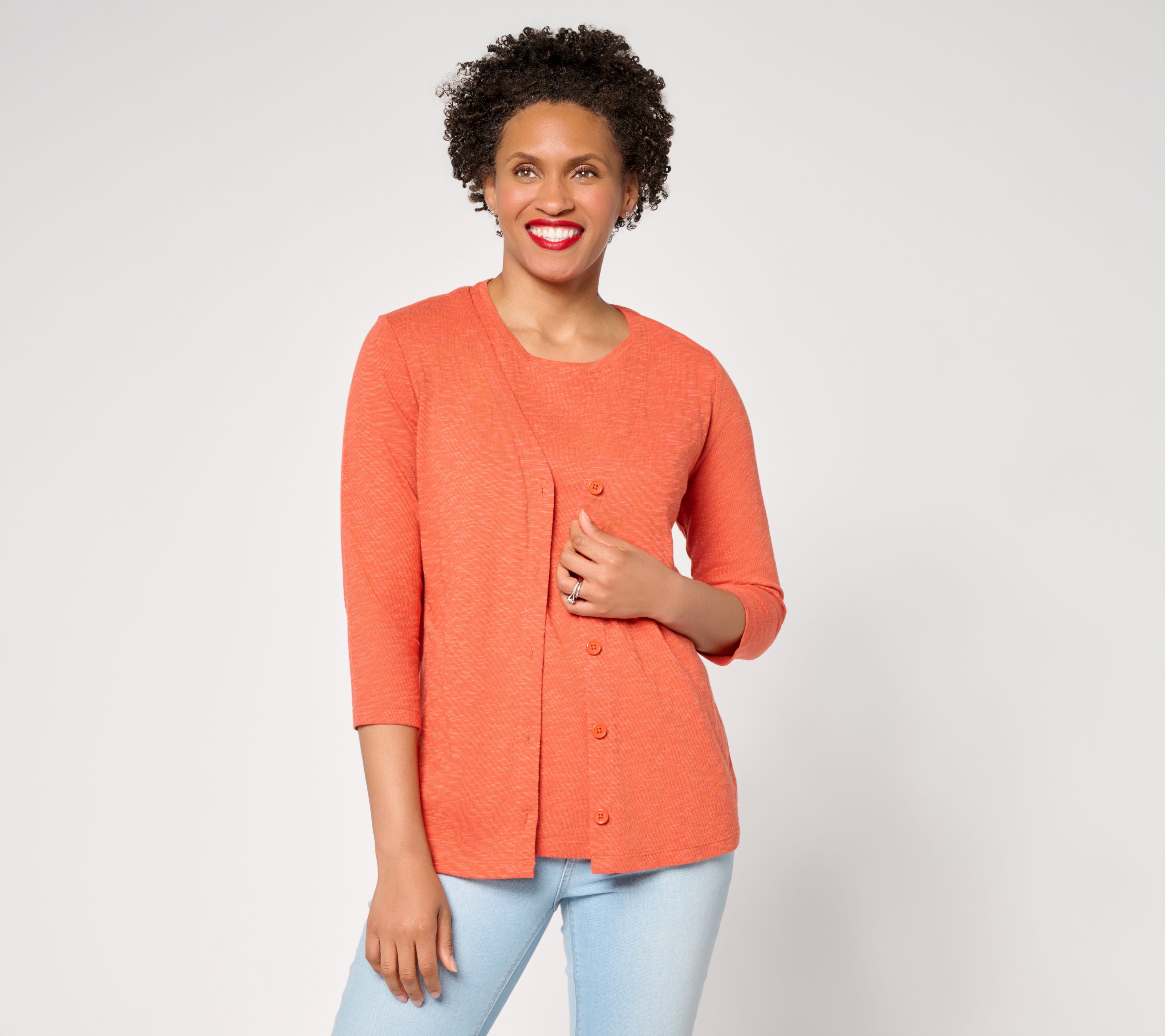 "As Is" Denim & Co. Essentials Linen Blend Cardigan/ Tank Set