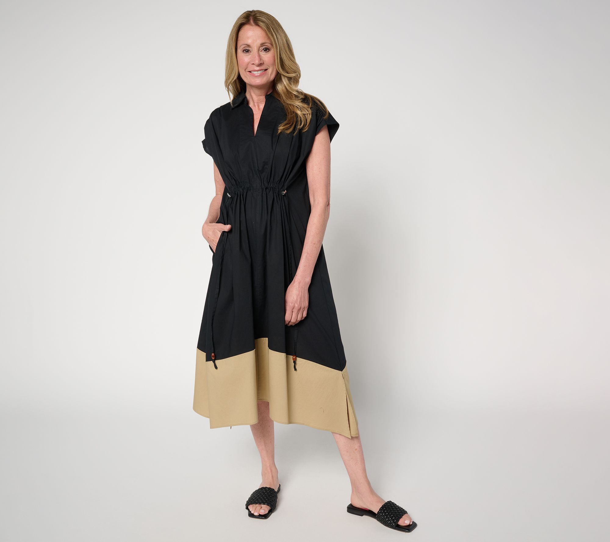 "As Is" Carla Rockmore Collection Pet Cinched Waist Shirtdress