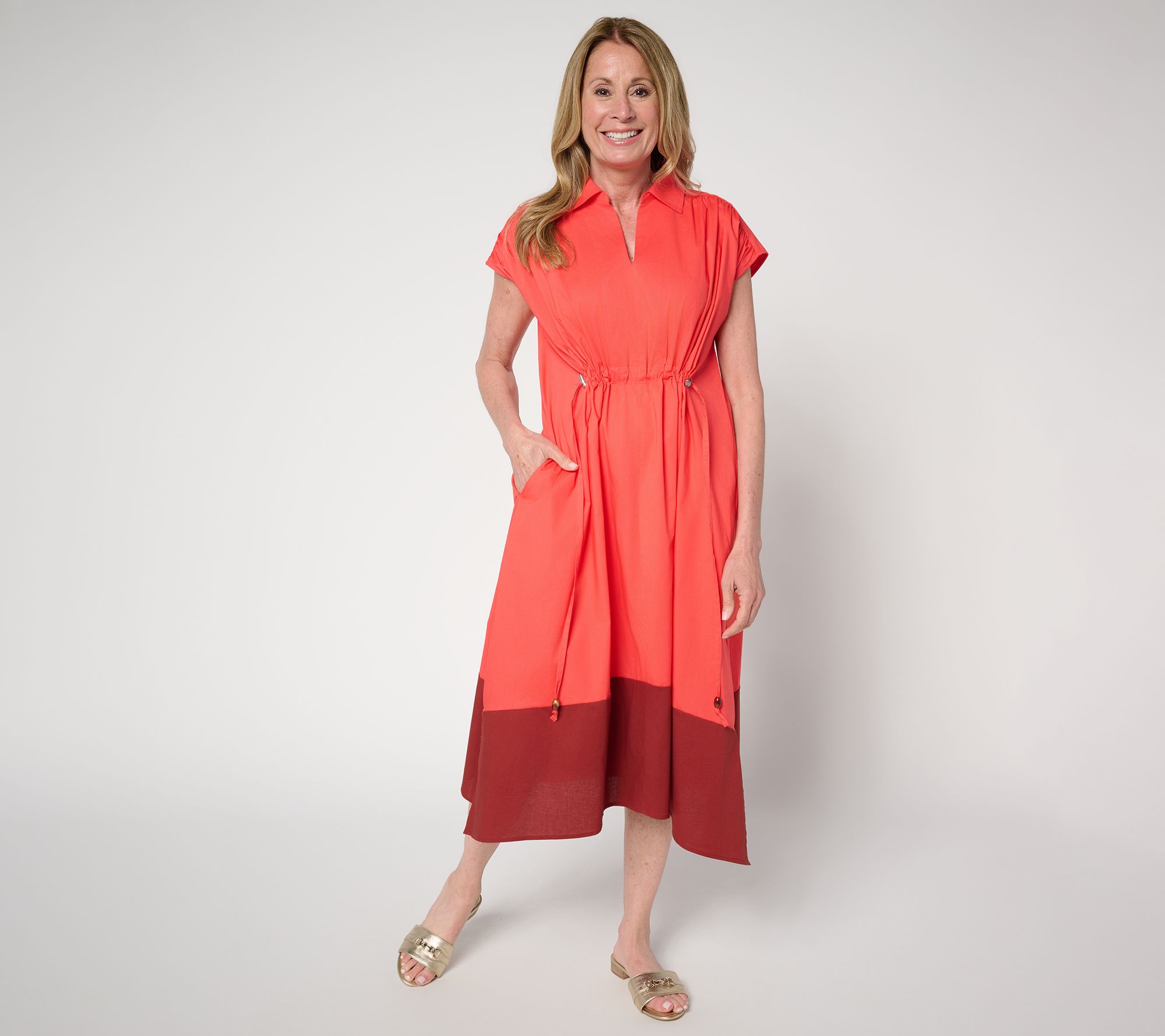 "As Is" Carla Rockmore Collection Pet Cinched Waist Shirtdress