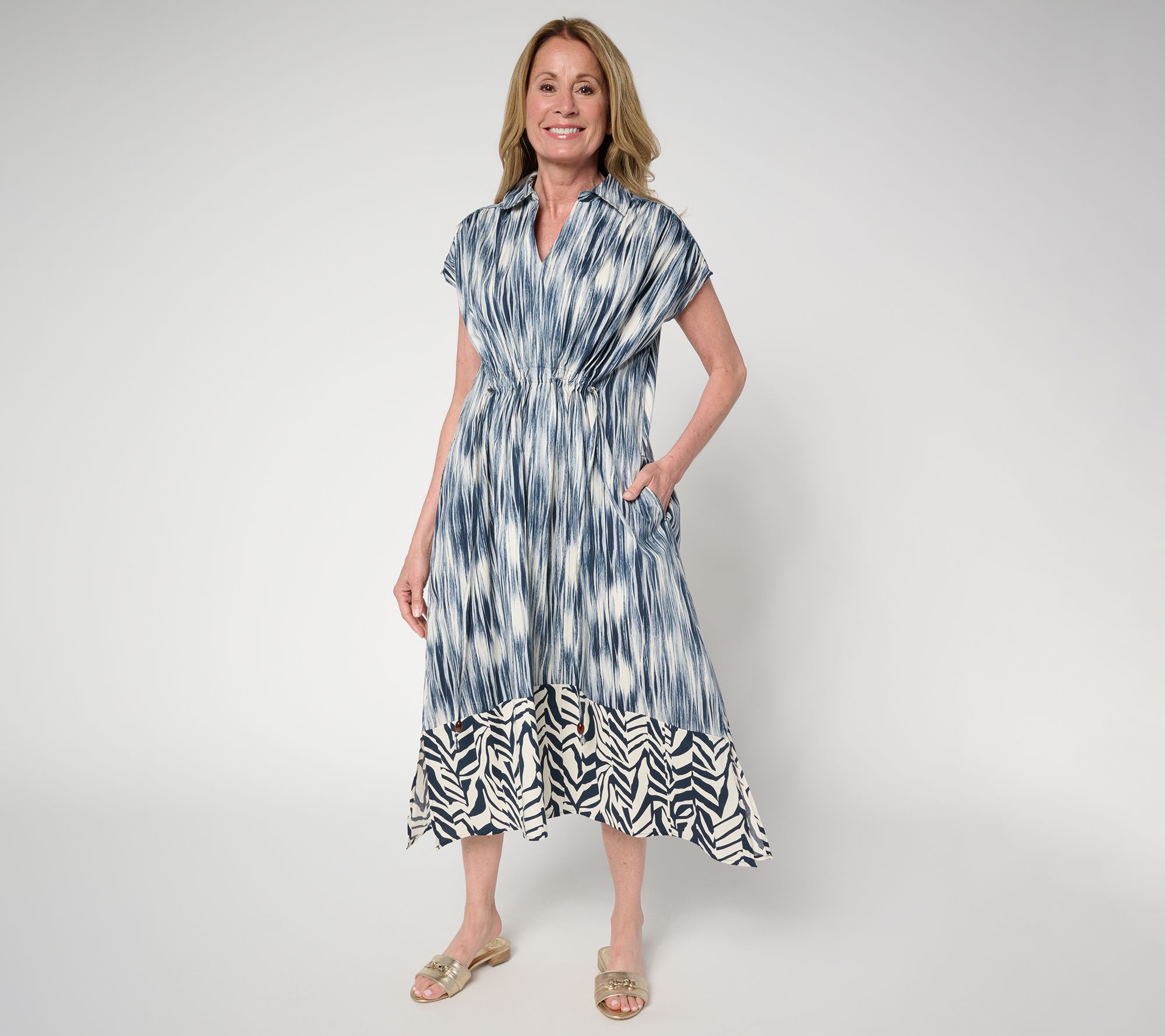 "As Is" Carla Rockmore Collection Pet Cinched Waist Shirtdress