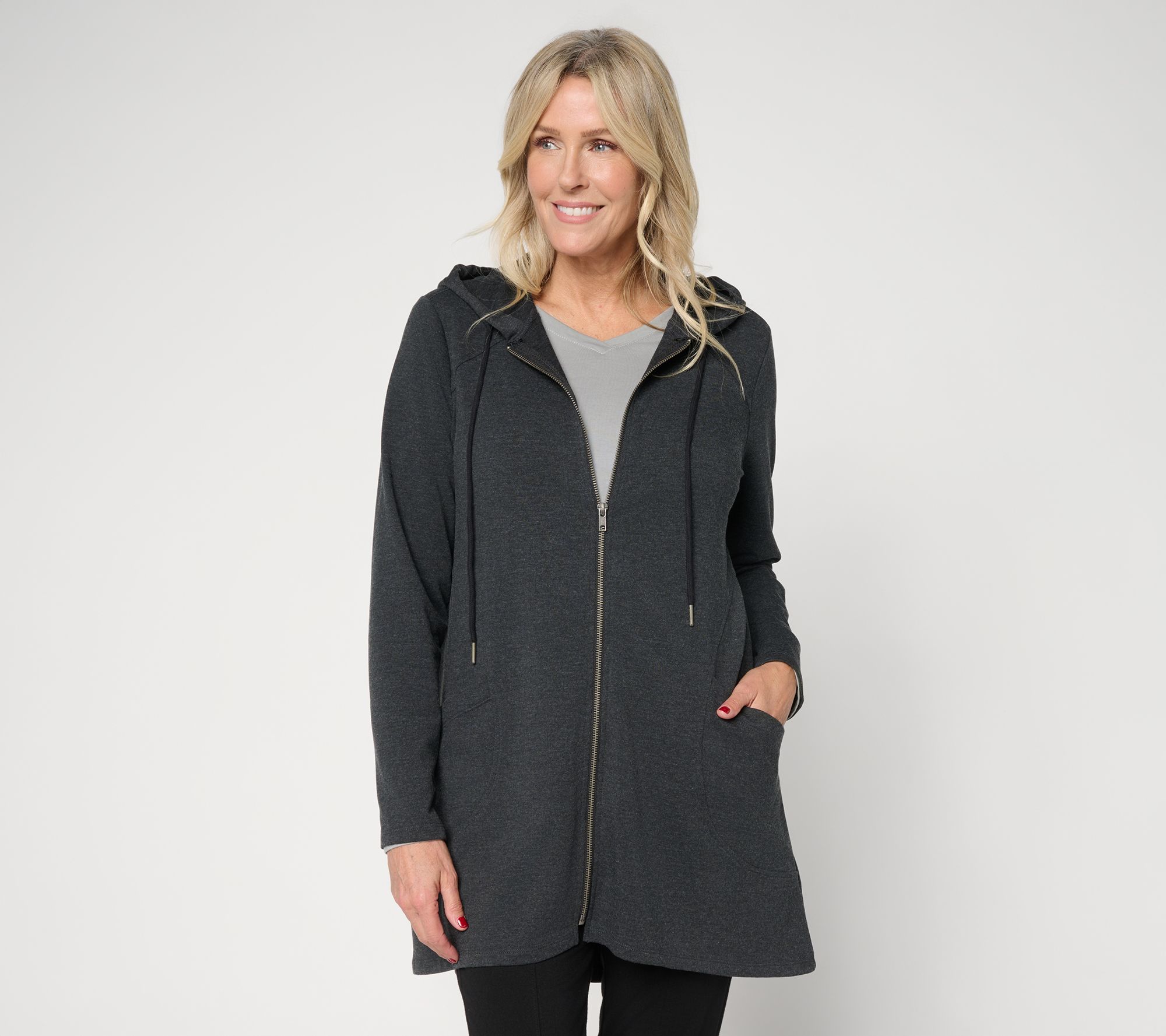 LOGO by Lori Goldstein Regular Zip Front Hoodie with Pockets