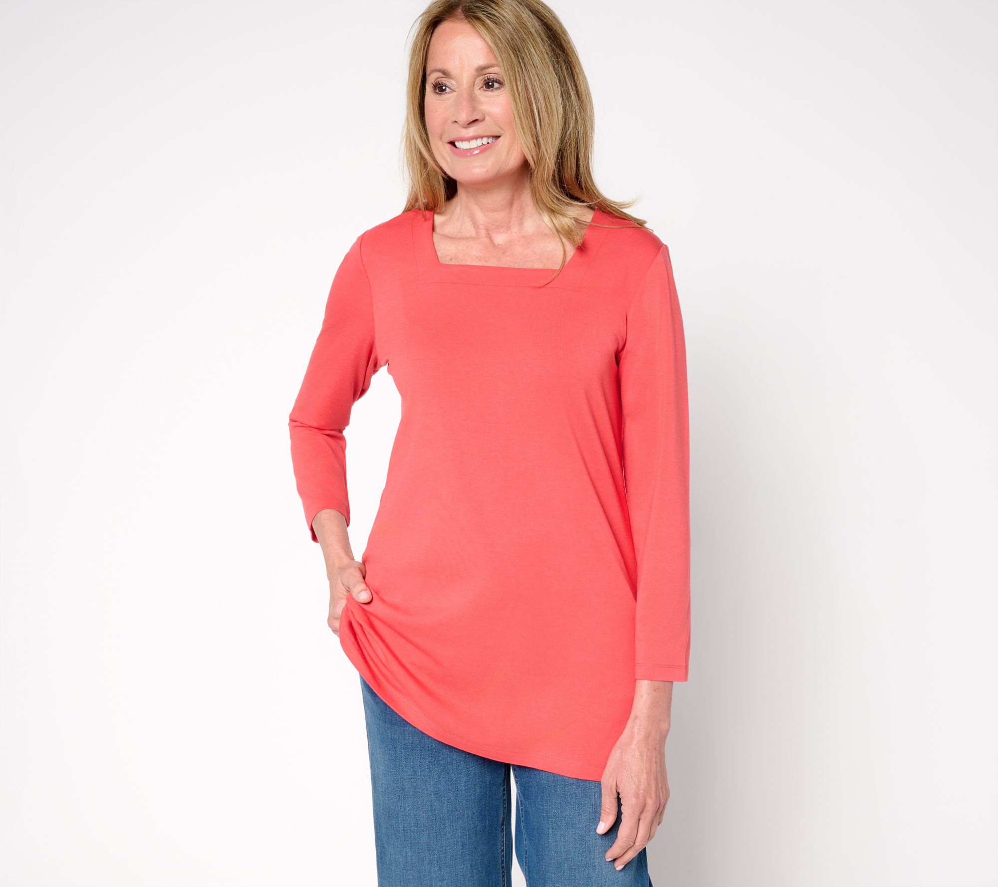 "As Is" Denim & Co. Essentials Petite So Soft Jersey Tunic
