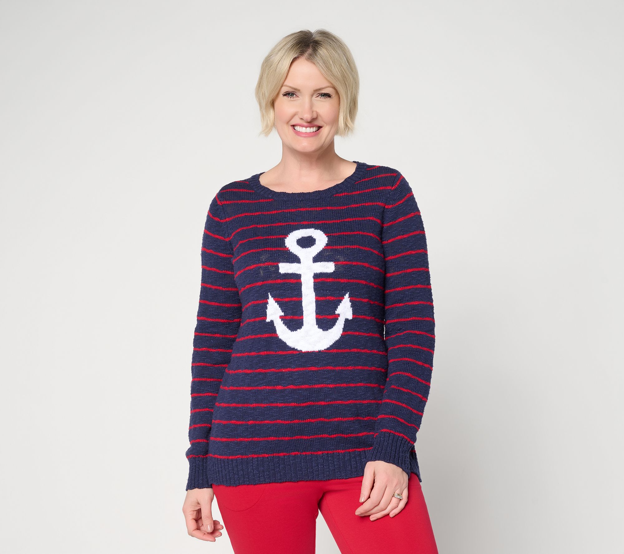 Belle by Kim Gravel Drop it Like it's Yacht Striped Slub Sweater