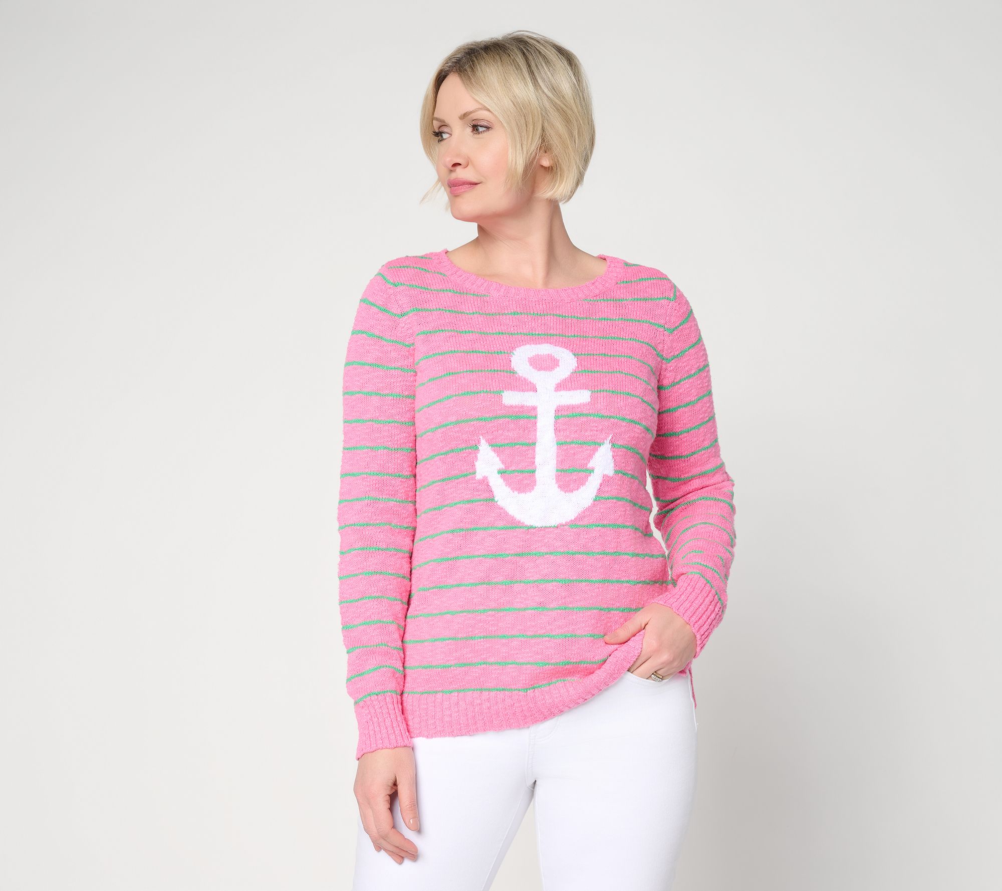 Belle by Kim Gravel Drop it Like it's Yacht Striped Slub Sweater
