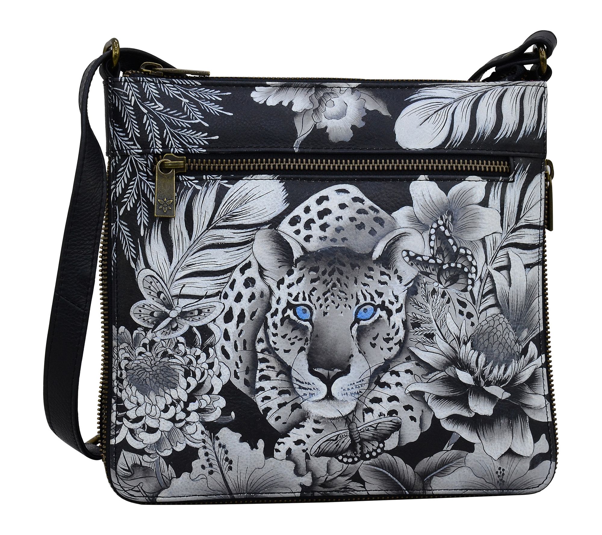 Anushcka Painte d Leather Expan dable Travel Cr ossbody