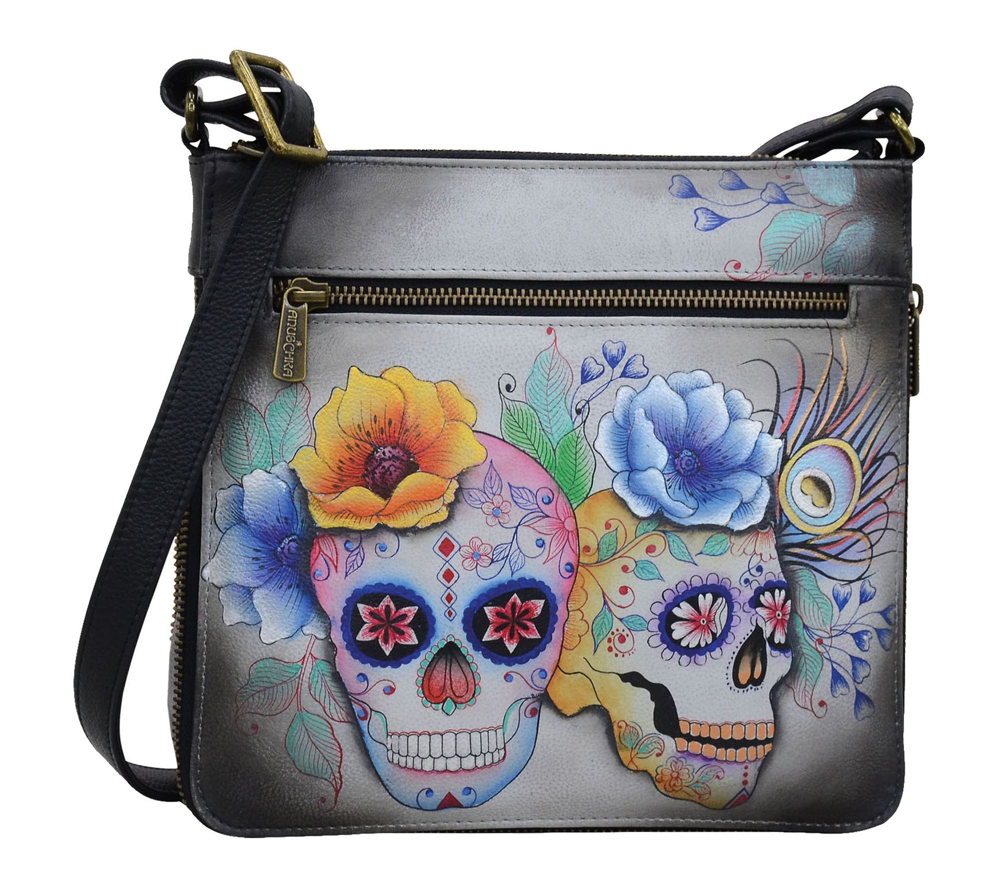 Anushcka Painte d Leather Expan dable Travel Cr ossbody