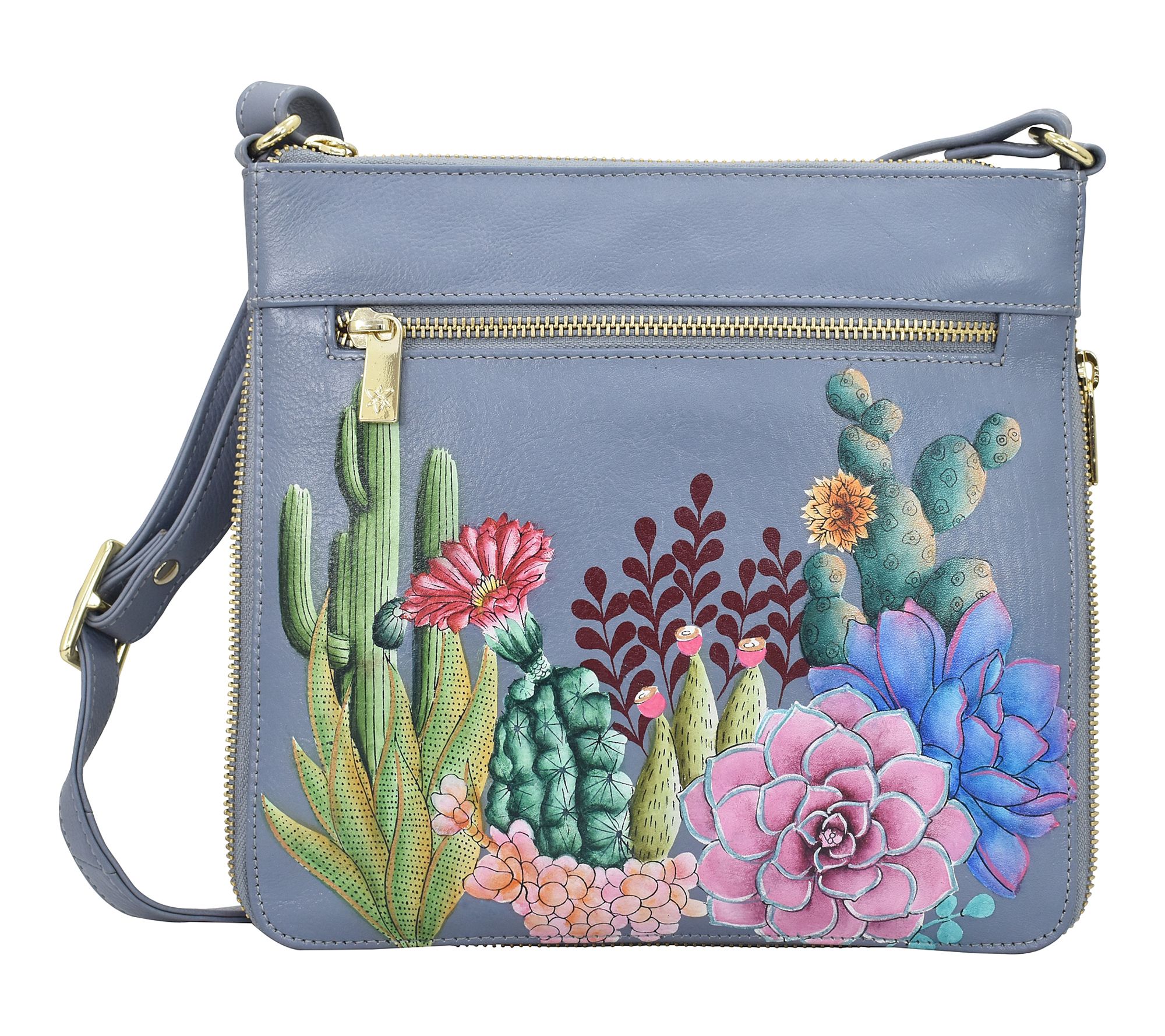 Anushcka Painte d Leather Expan dable Travel Cr ossbody