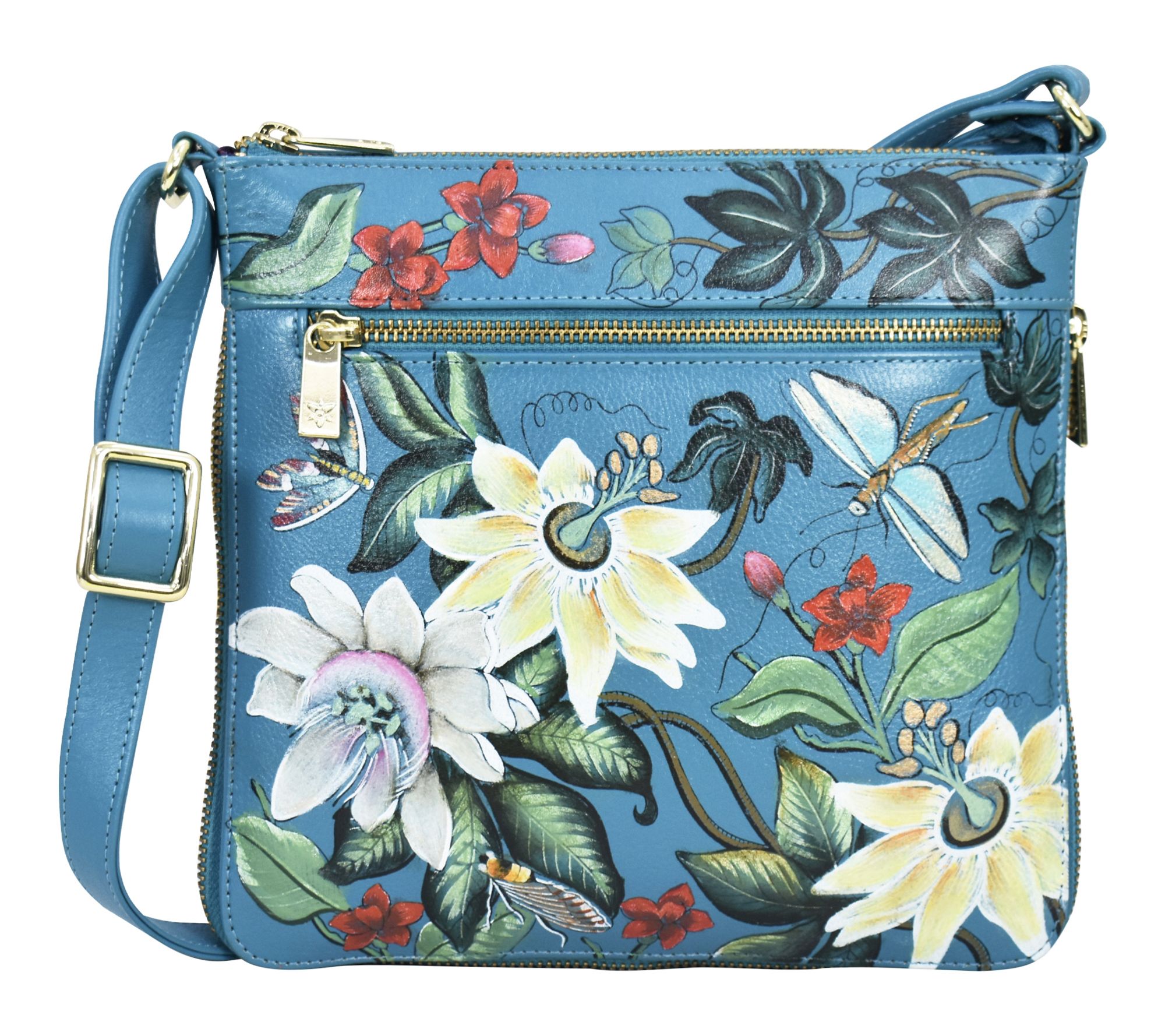 Anushcka Painte d Leather Expan dable Travel Cr ossbody