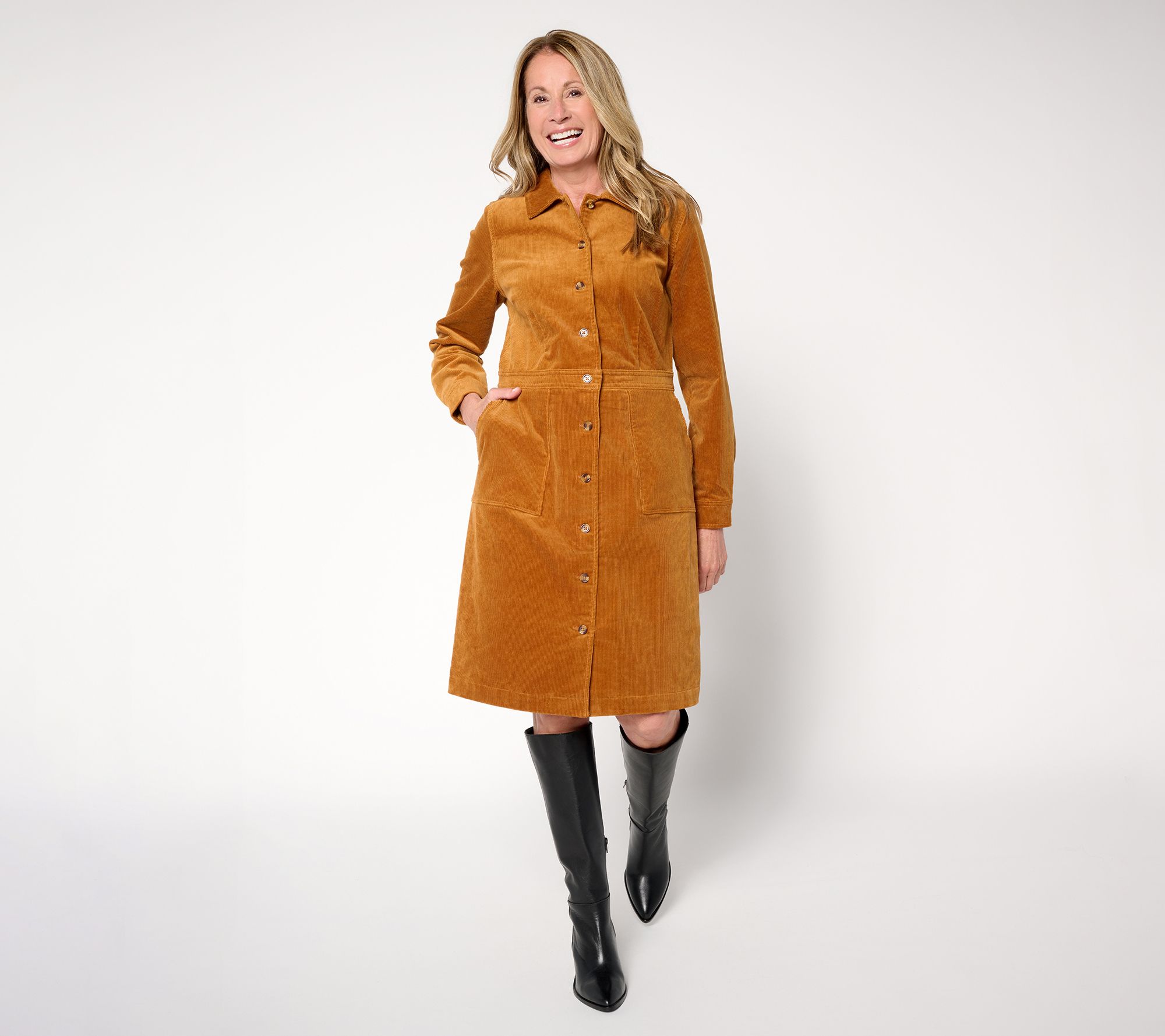 "As Is" Joan Rivers Pet Stretch Corduroy Button Front Dress