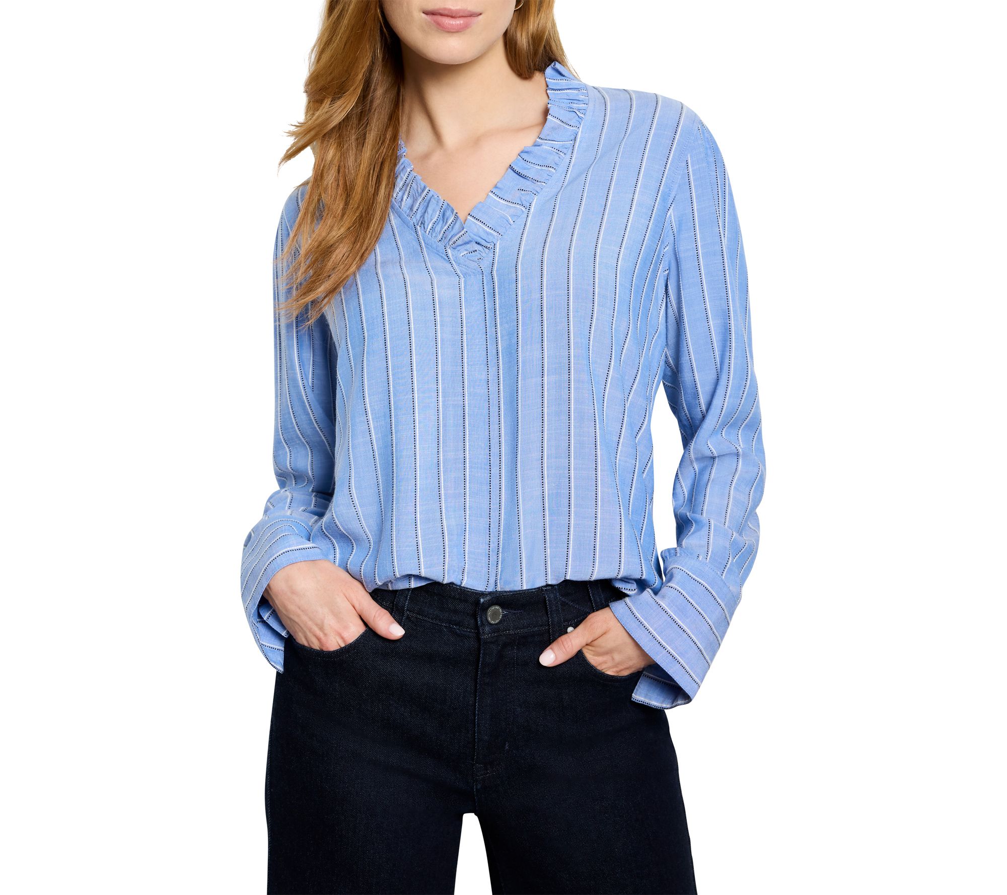 NIC+ZOE Striped Ruffled Around Top