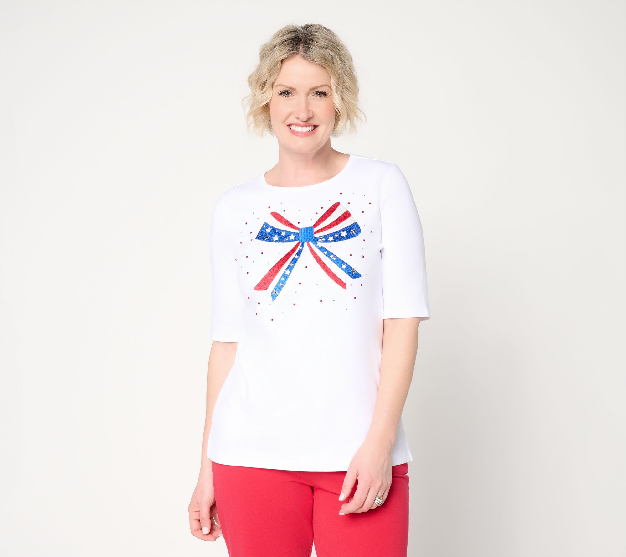 Quacker Factory Stars and Stripes Forever Elbow Sleeve Top