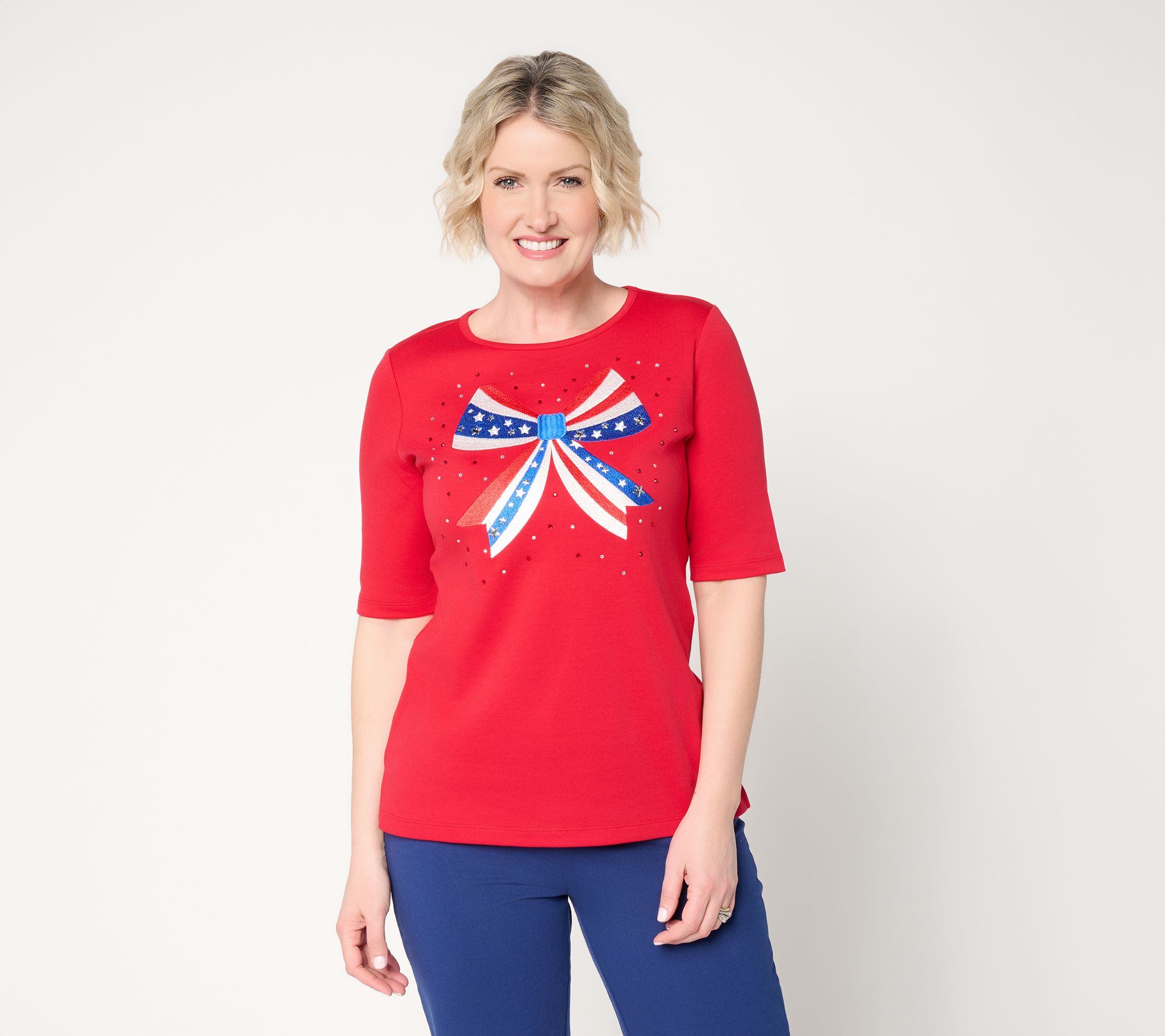 Quacker Factory Stars and Stripes Forever Elbow Sleeve Top